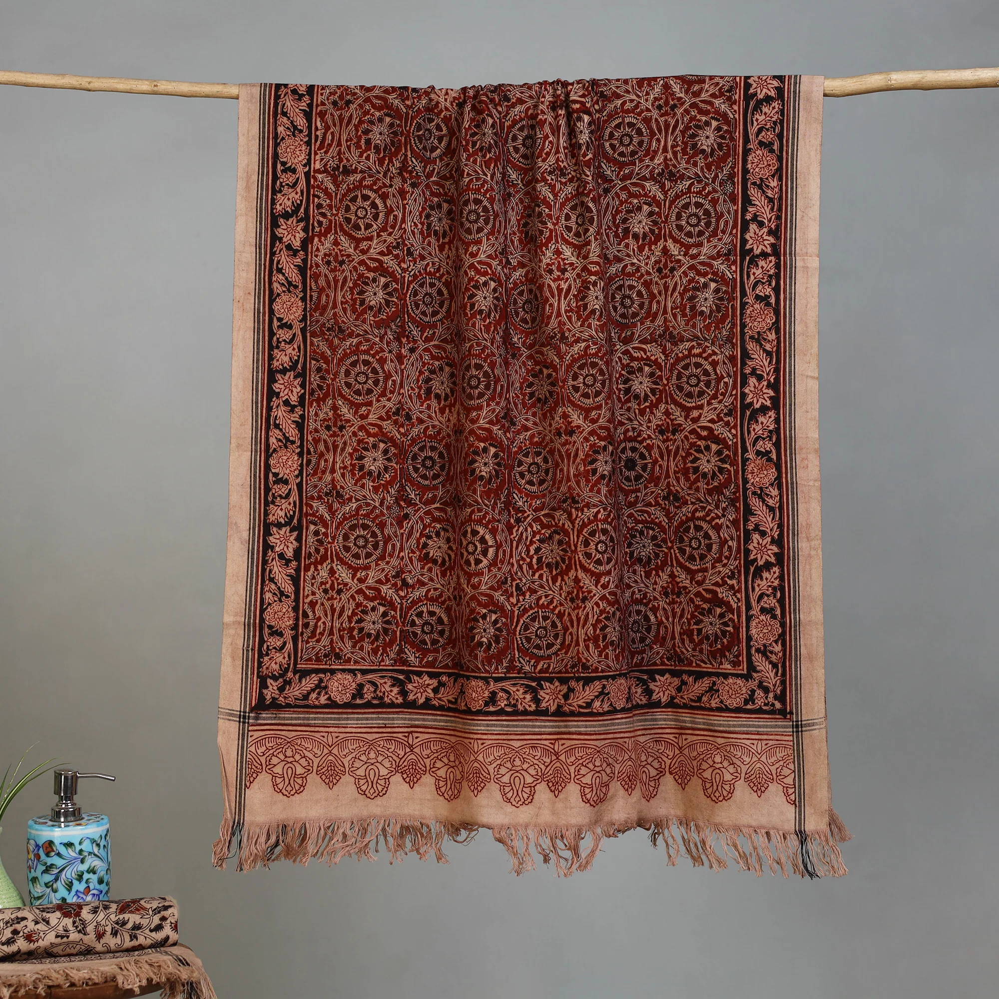 Handloom Cotton Natural Dyed Block Print Pedana Kalamkari Towel 29
