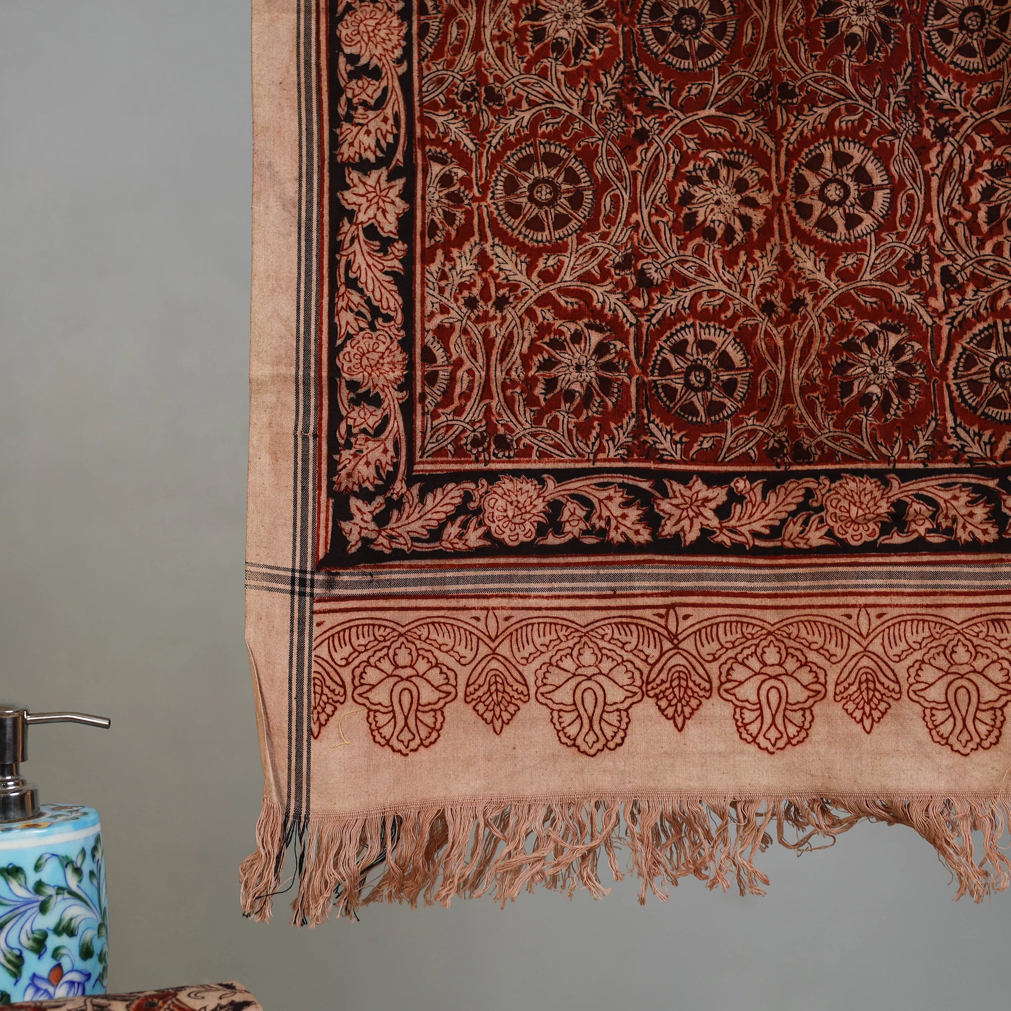 Handloom Cotton Natural Dyed Block Print Pedana Kalamkari Towel 29 - Image 3