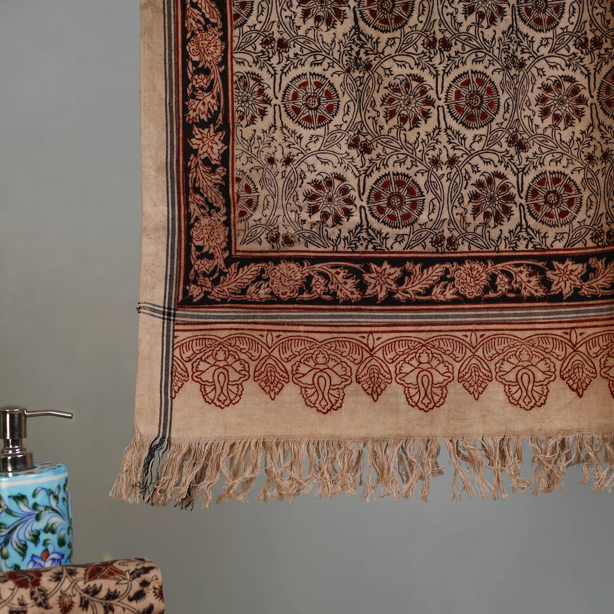 Handloom Cotton Natural Dyed Block Print Pedana Kalamkari Towel 31 - Image 3