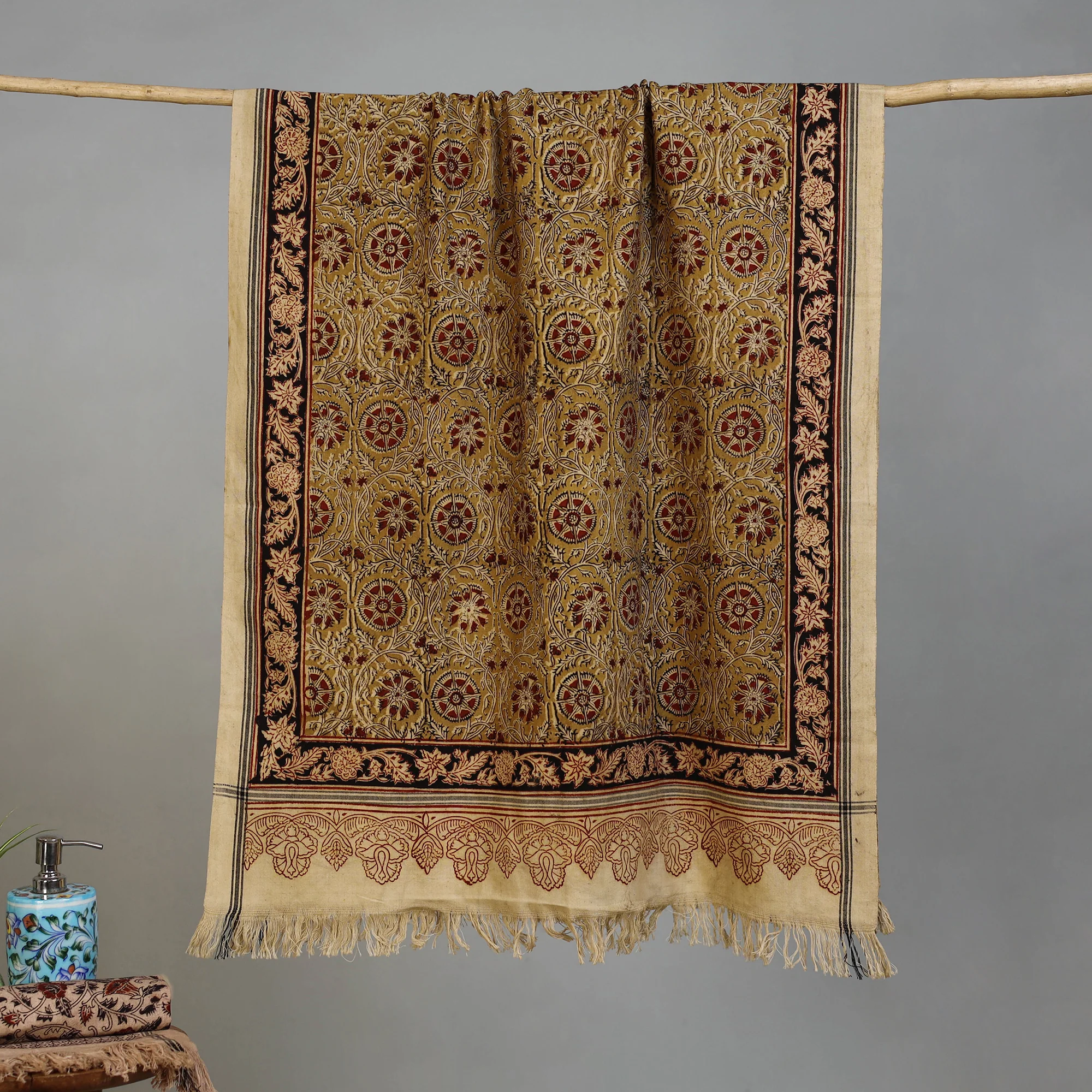 Handloom Cotton Natural Dyed Block Print Pedana Kalamkari Towel 32