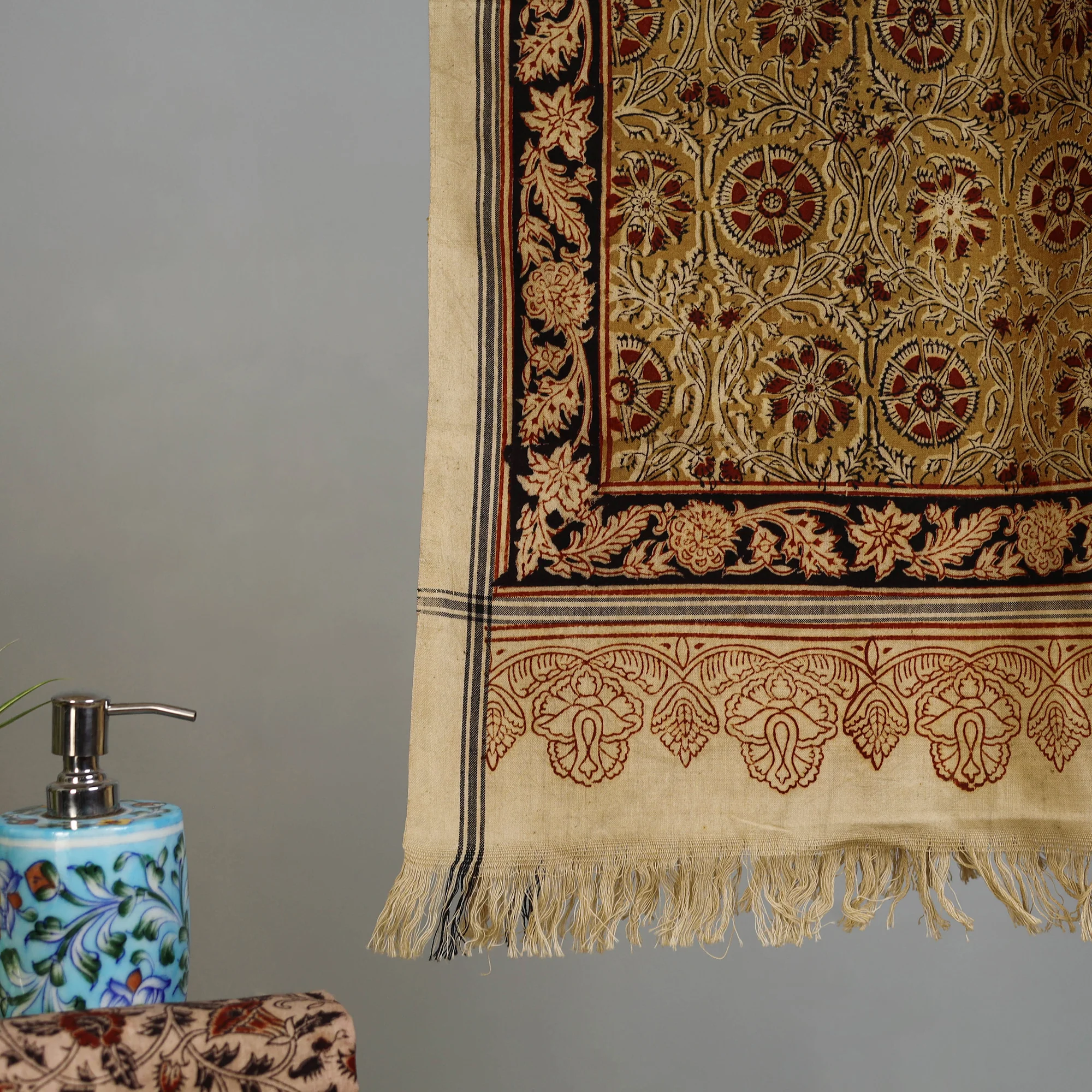 Handloom Cotton Natural Dyed Block Print Pedana Kalamkari Towel 32 - Image 3