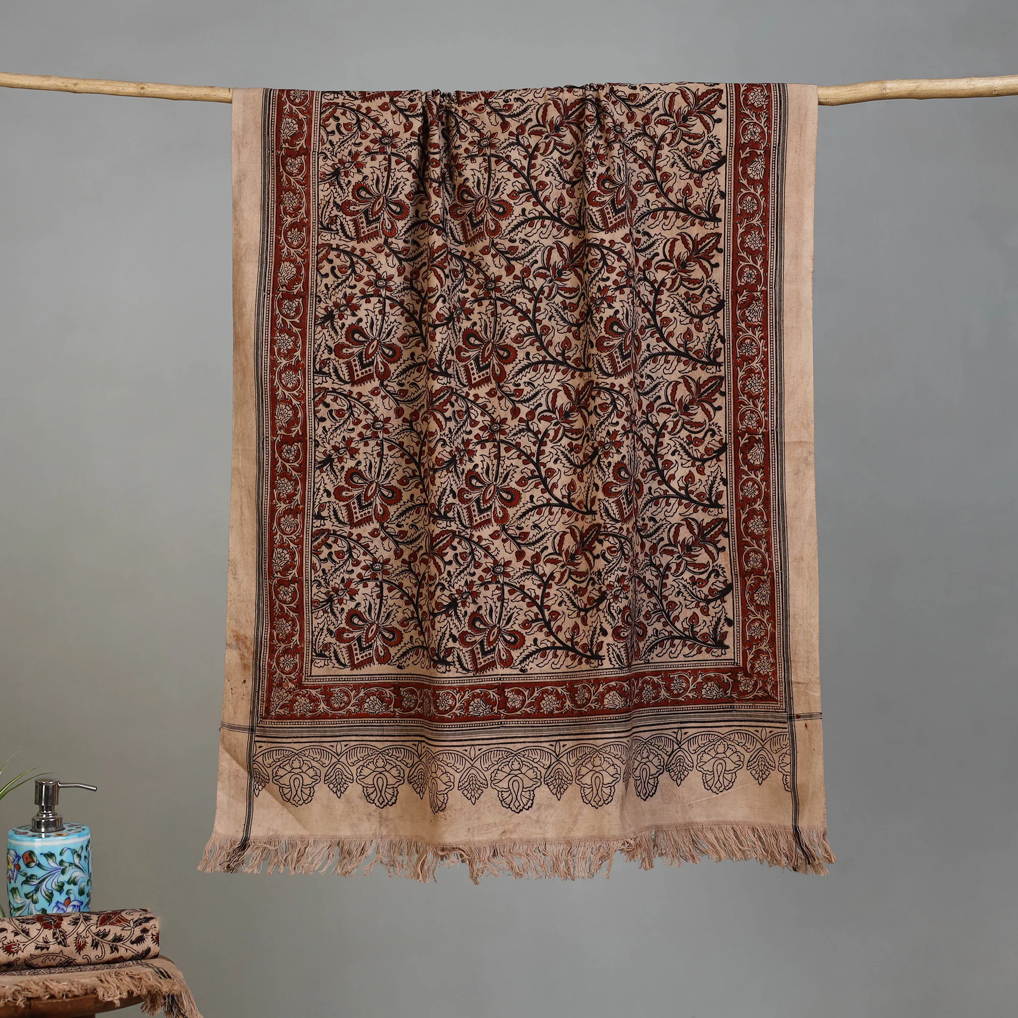 Handloom Cotton Natural Dyed Block Print Pedana Kalamkari Towel 33