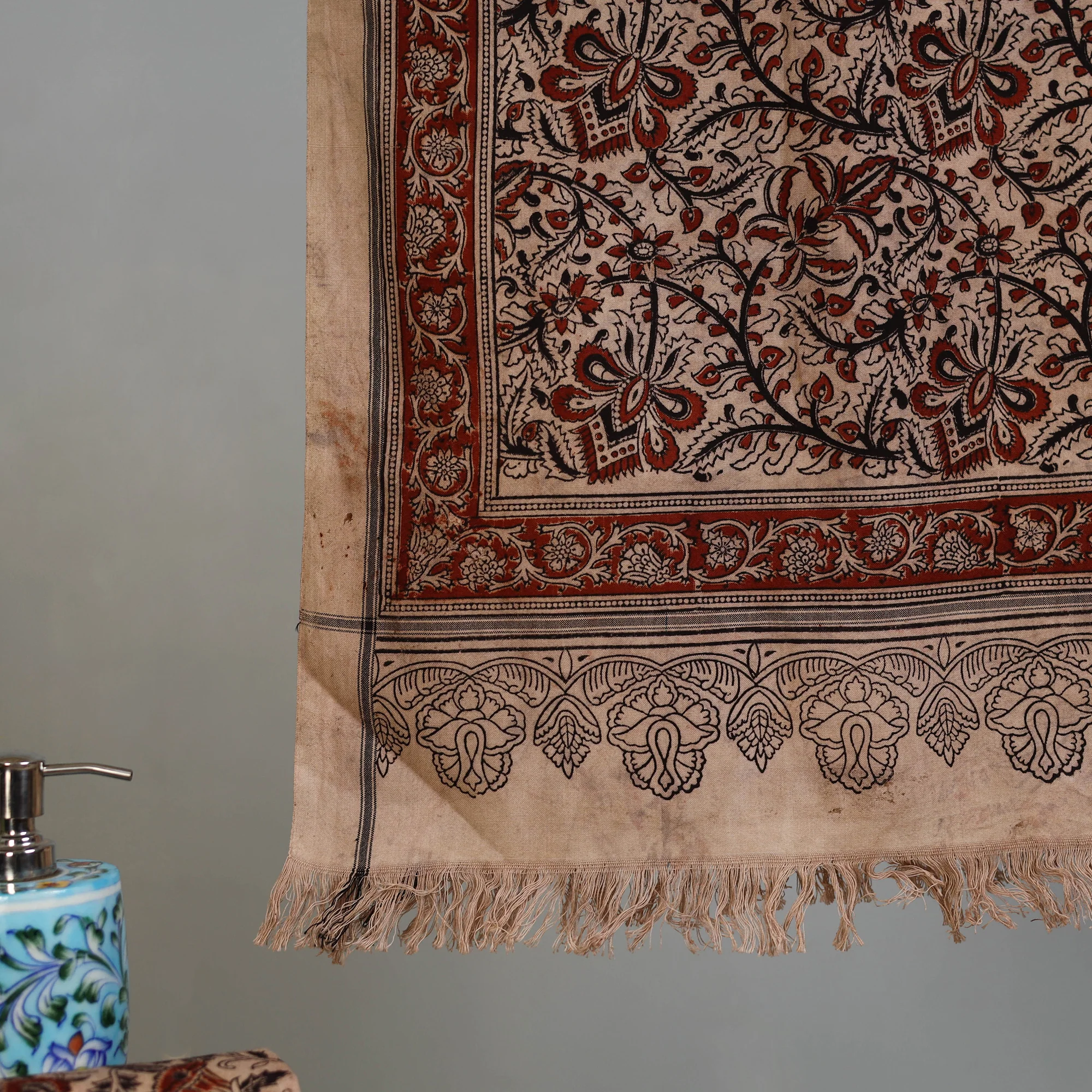 Handloom Cotton Natural Dyed Block Print Pedana Kalamkari Towel 33 - Image 3