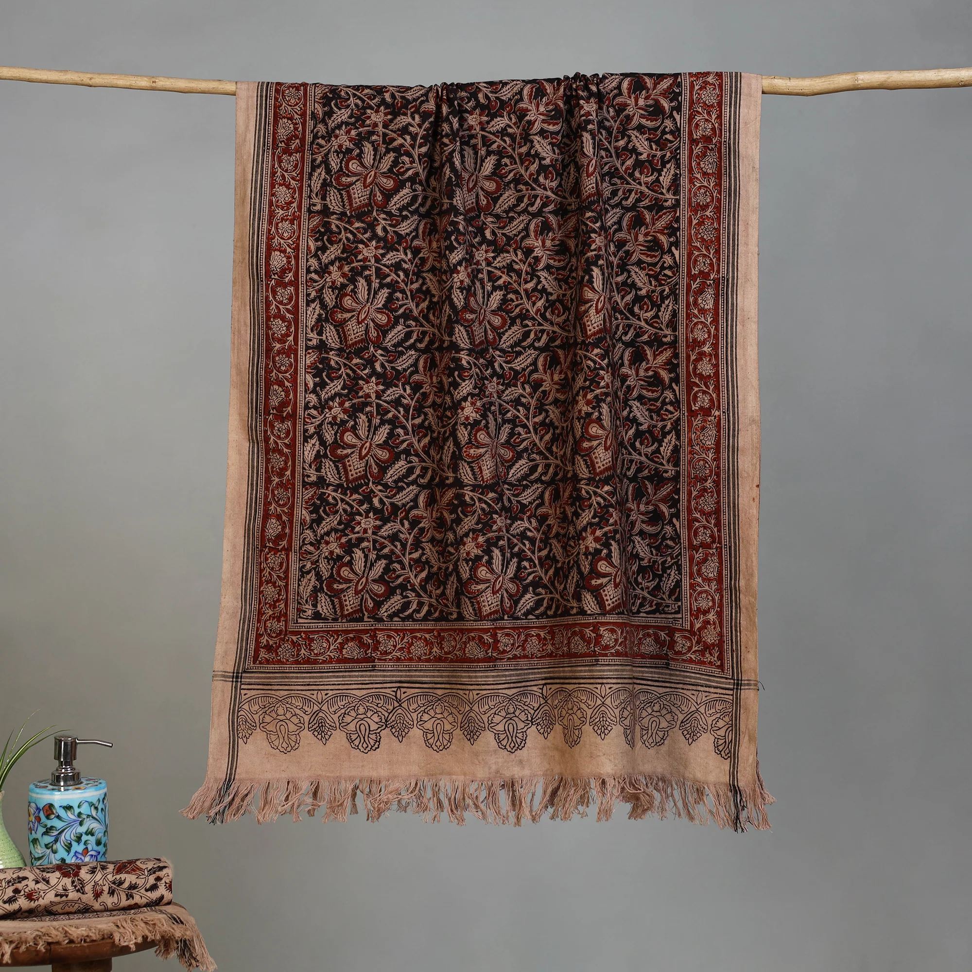 Handloom Cotton Natural Dyed Block Print Pedana Kalamkari Towel 34