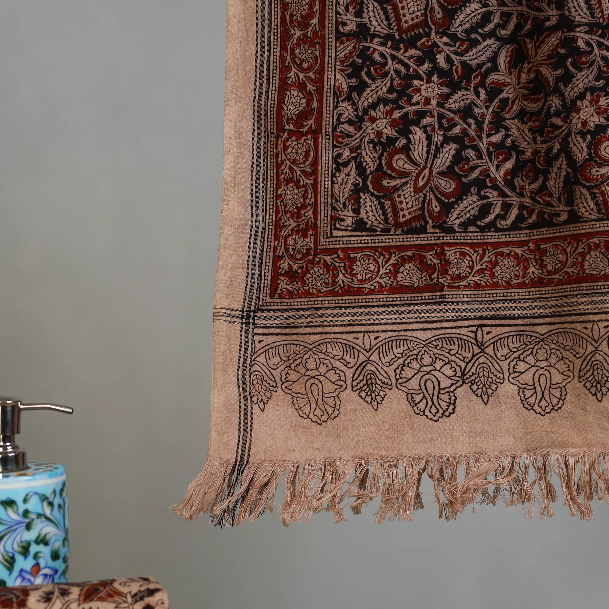 Handloom Cotton Natural Dyed Block Print Pedana Kalamkari Towel 34 - Image 3