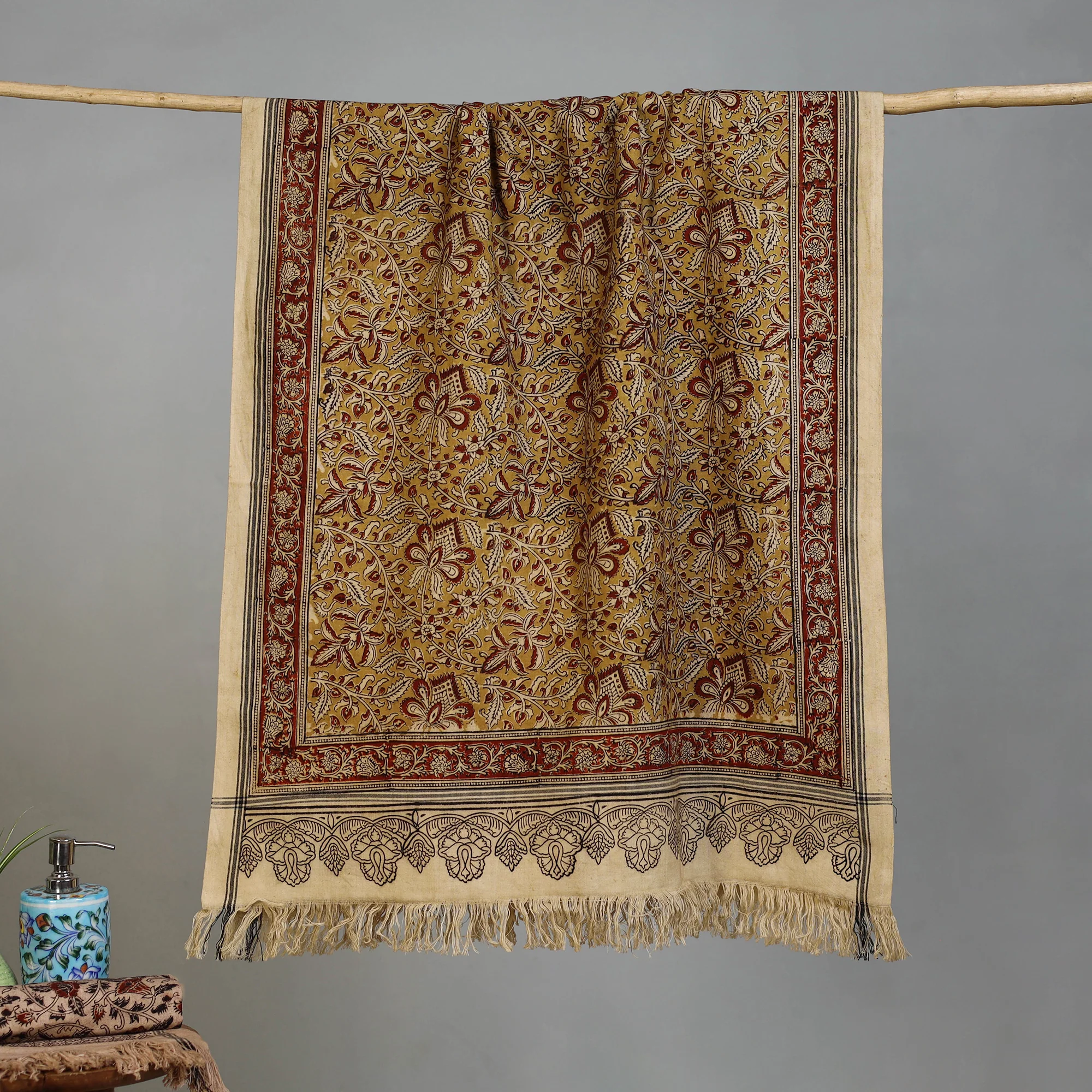 Handloom Cotton Natural Dyed Block Print Pedana Kalamkari Towel 35