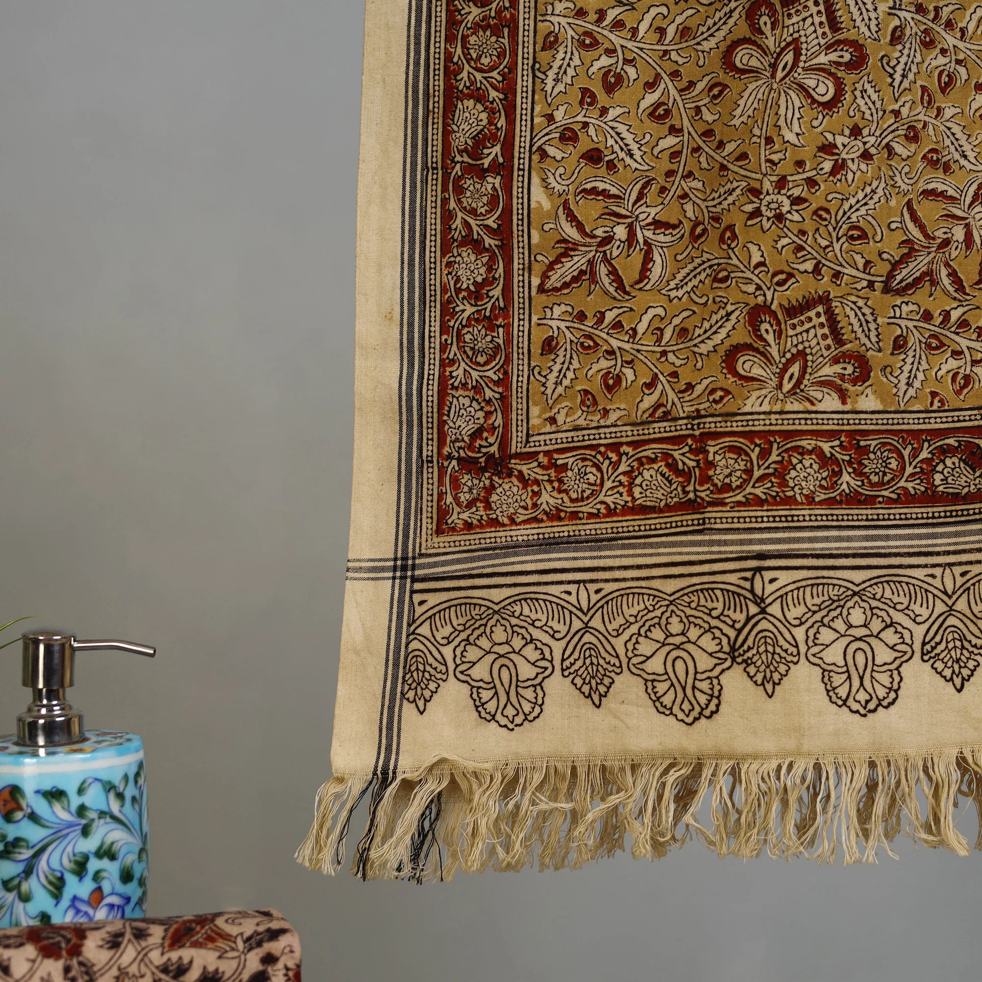 Handloom Cotton Natural Dyed Block Print Pedana Kalamkari Towel 35 - Image 3