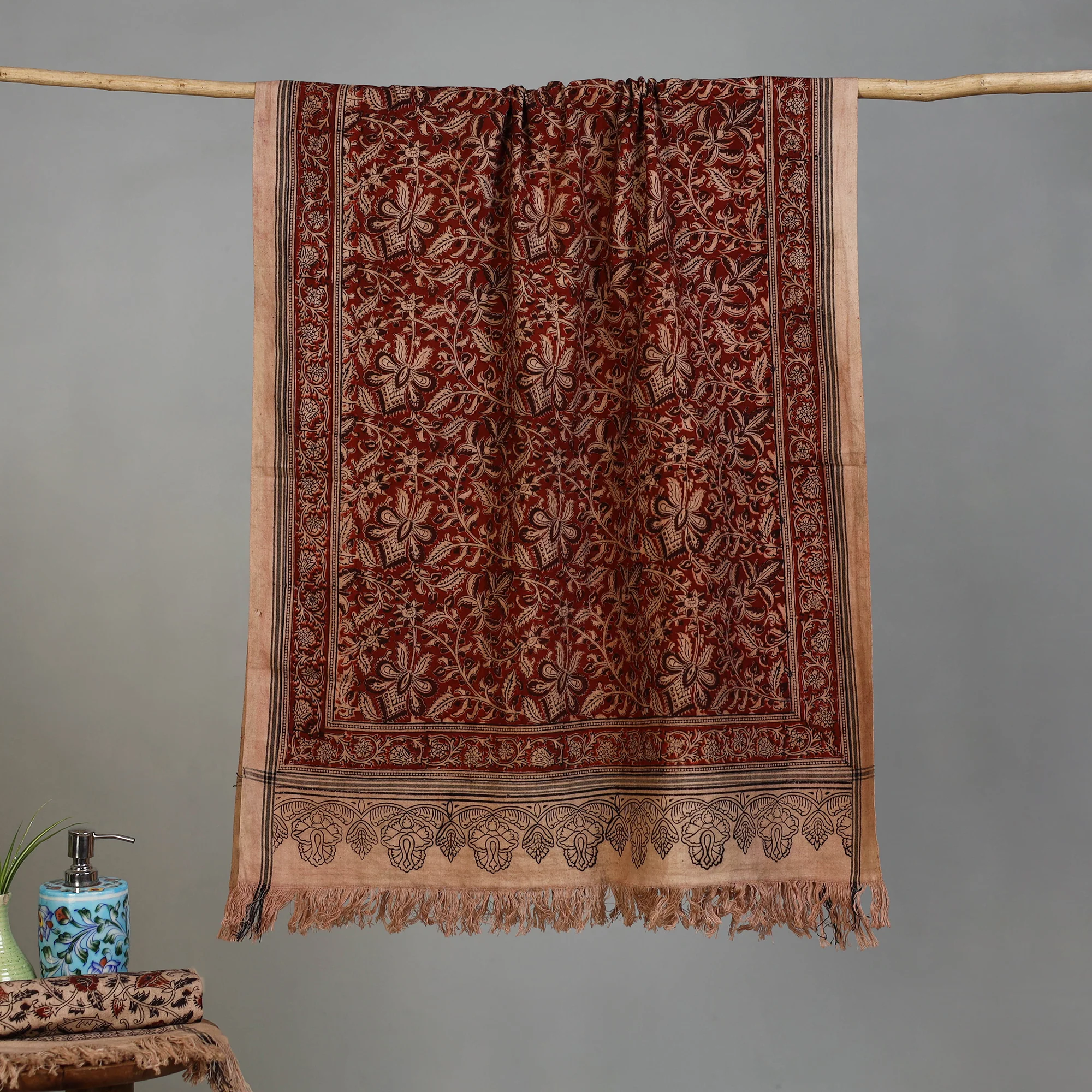 Handloom Cotton Natural Dyed Block Print Pedana Kalamkari Towel 36
