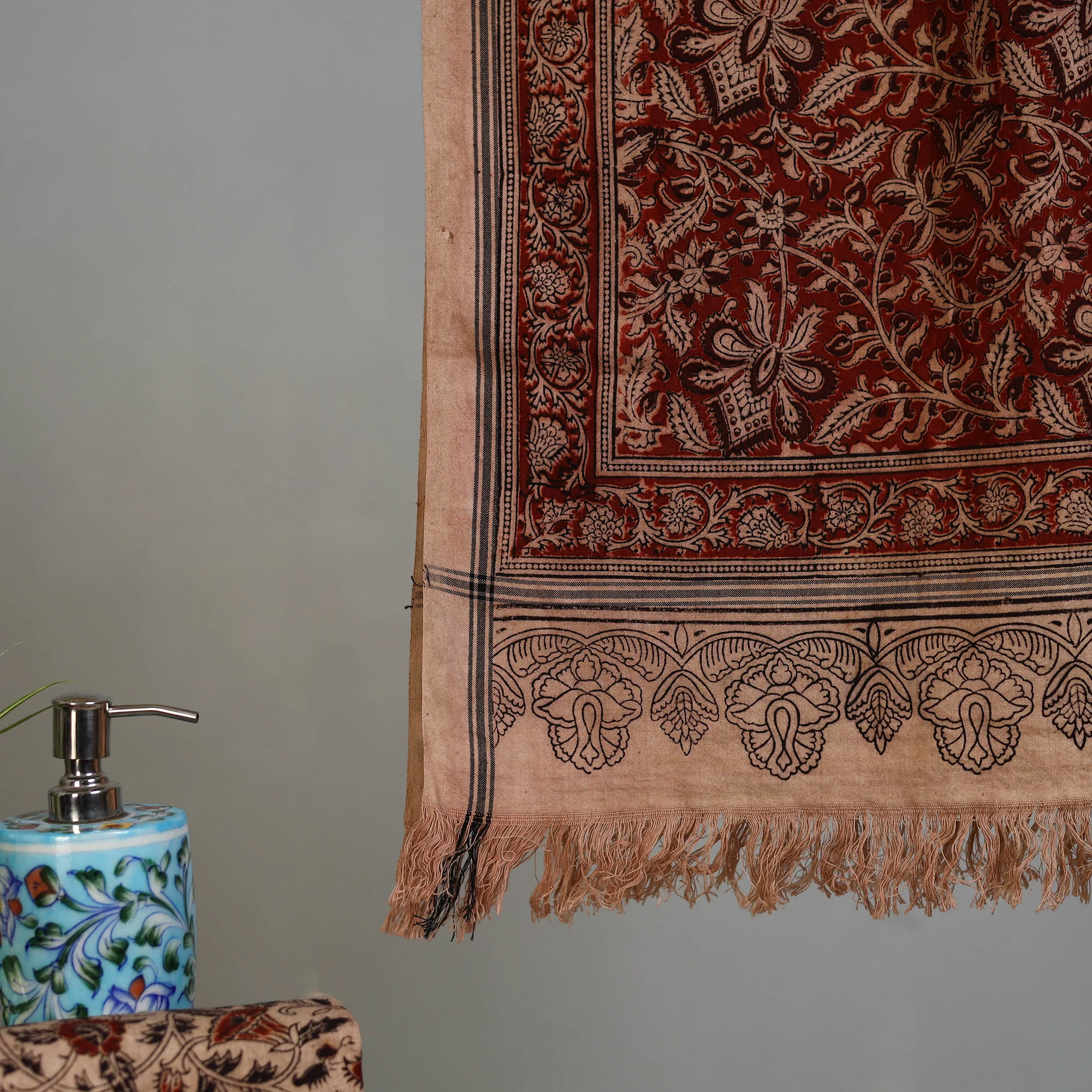 Handloom Cotton Natural Dyed Block Print Pedana Kalamkari Towel 36 - Image 3