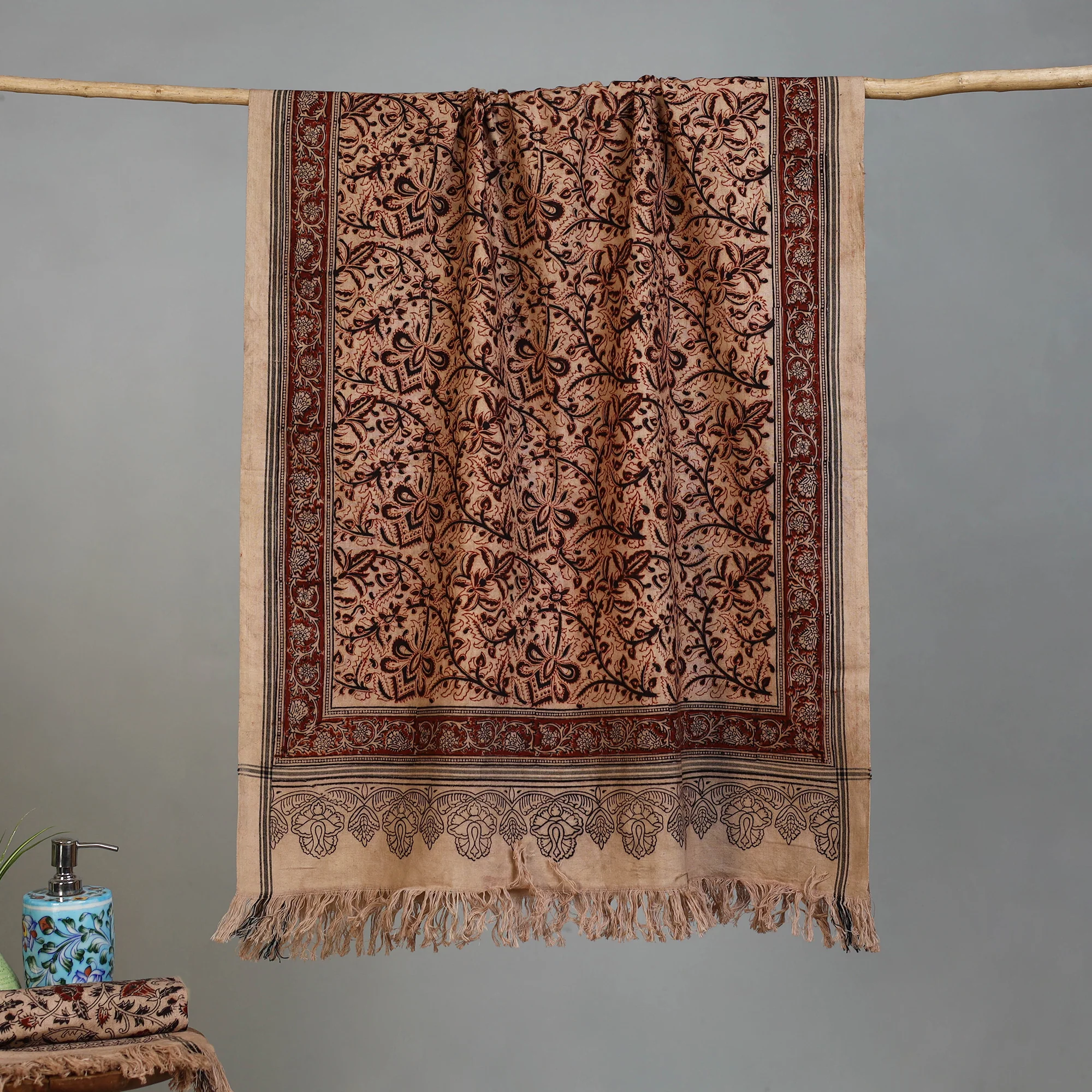Handloom Cotton Natural Dyed Block Print Pedana Kalamkari Towel 37