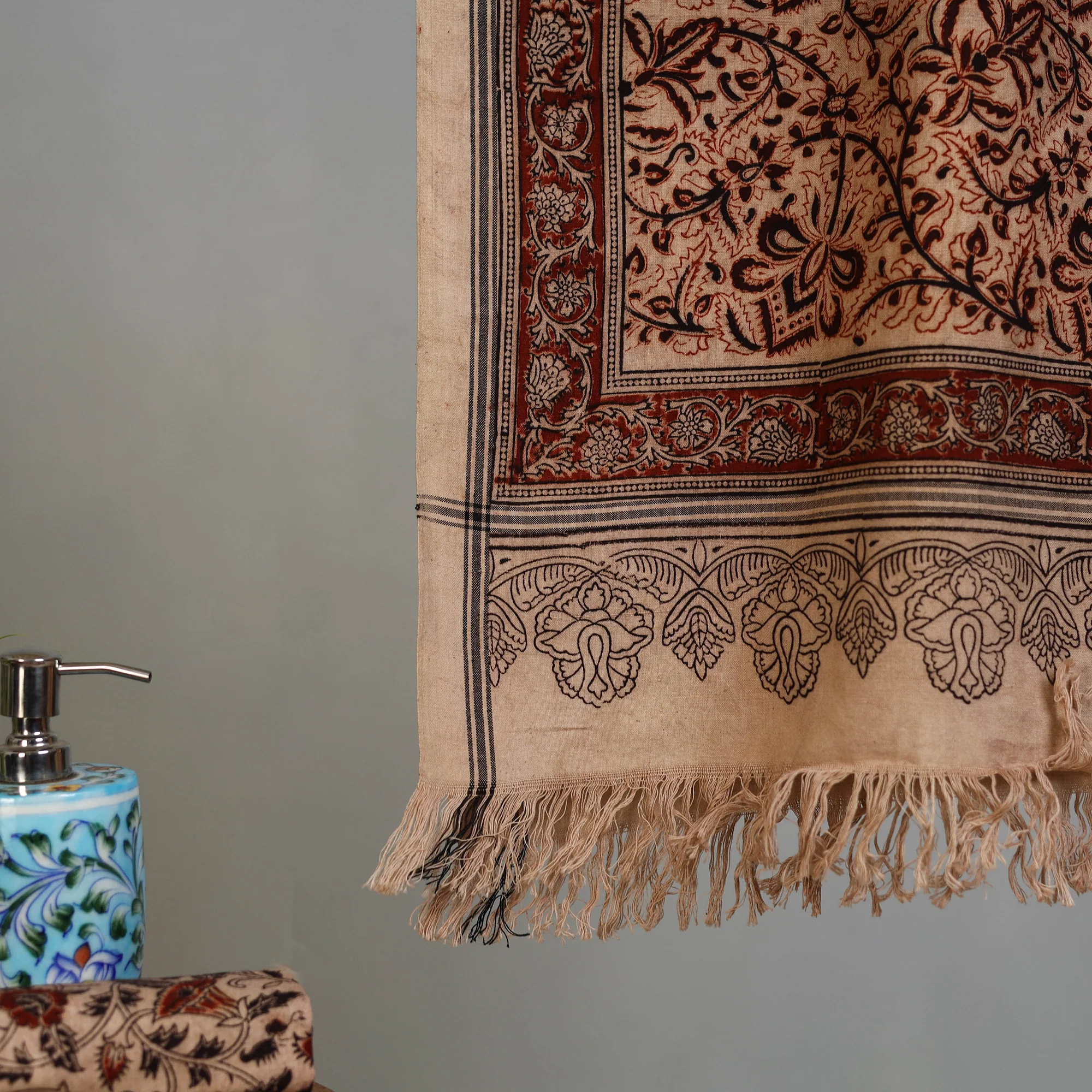 Handloom Cotton Natural Dyed Block Print Pedana Kalamkari Towel 37 - Image 3