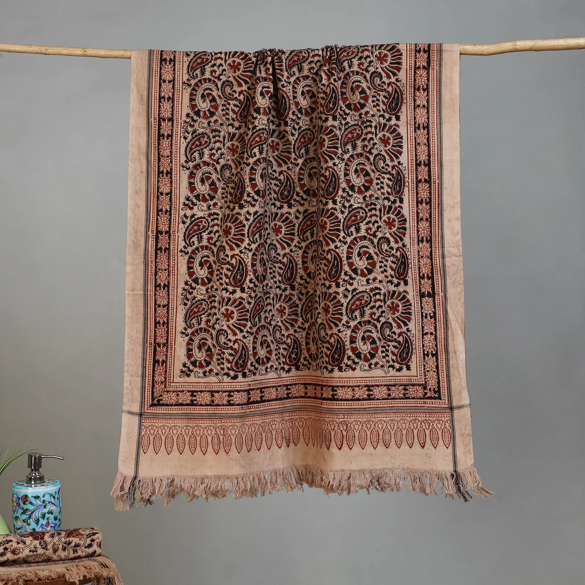 Handloom Cotton Natural Dyed Block Print Pedana Kalamkari Towel 38