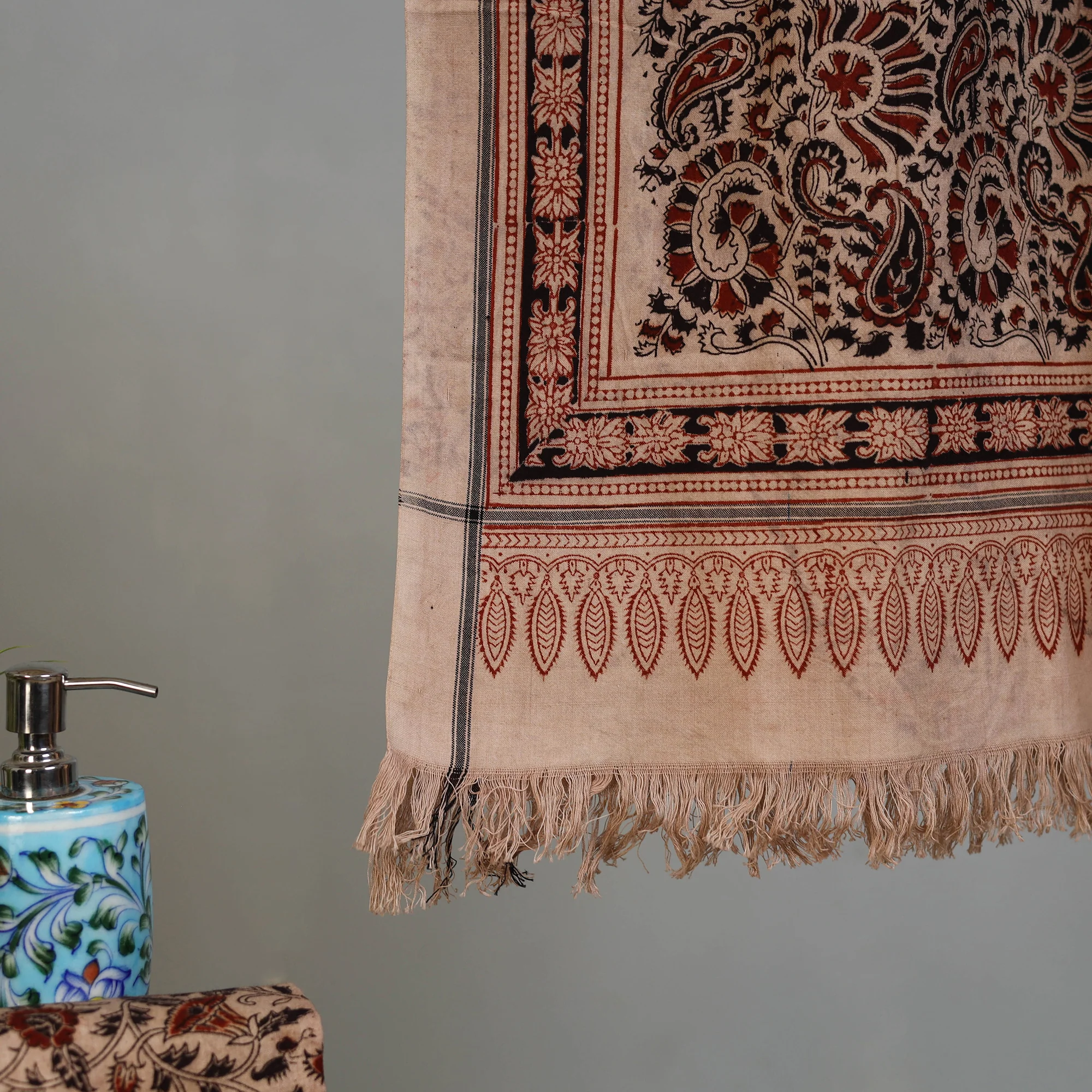 Handloom Cotton Natural Dyed Block Print Pedana Kalamkari Towel 38 - Image 3