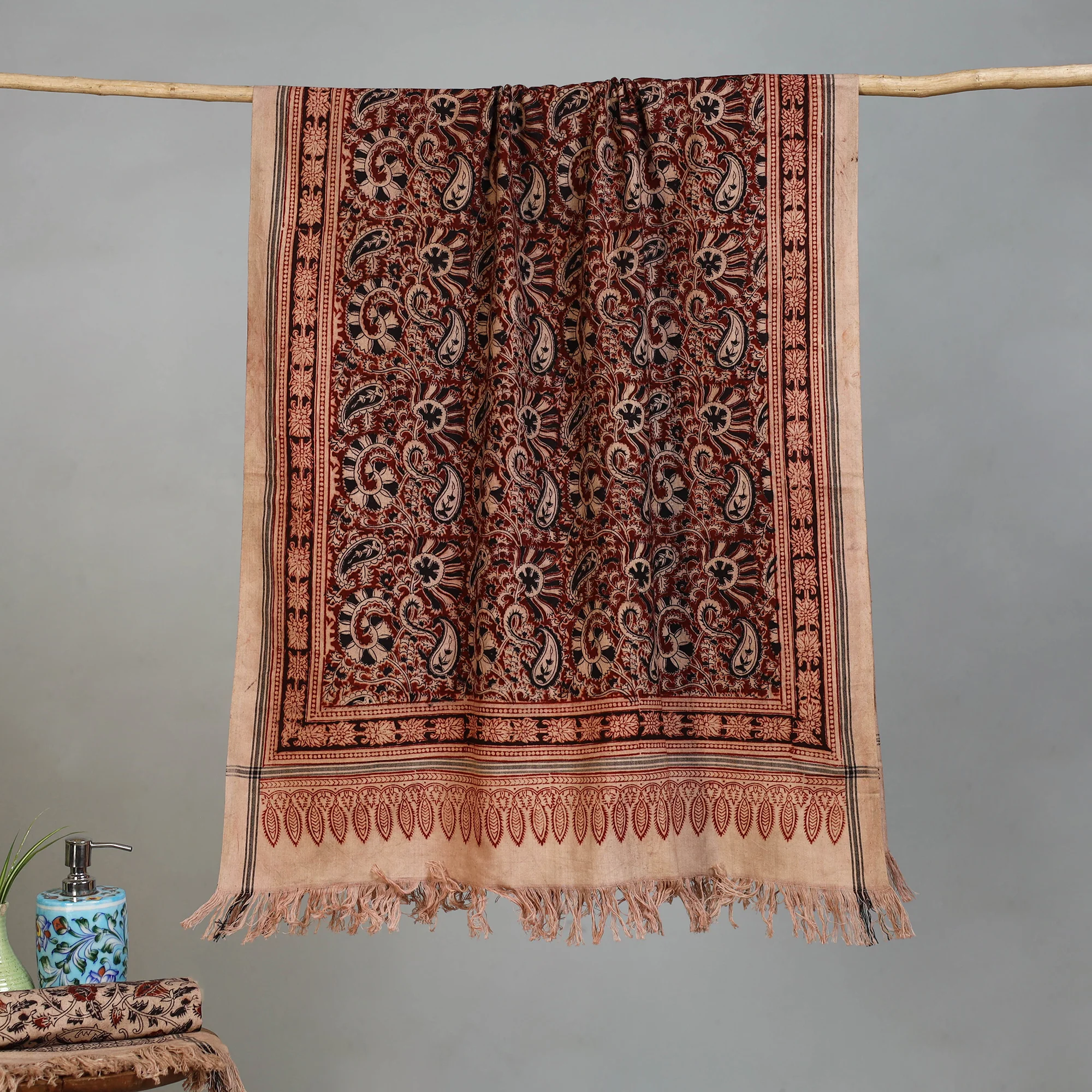 Handloom Cotton Natural Dyed Block Print Pedana Kalamkari Towel 39