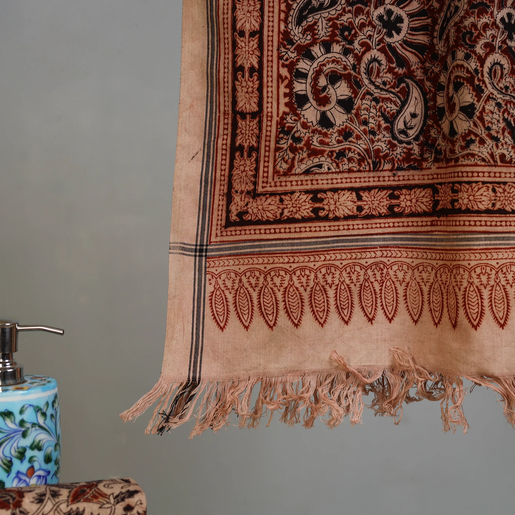 Handloom Cotton Natural Dyed Block Print Pedana Kalamkari Towel 39 - Image 3