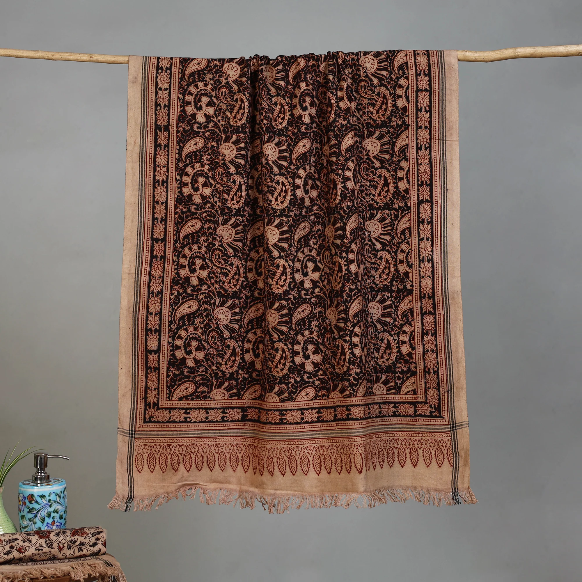 Handloom Cotton Natural Dyed Block Print Pedana Kalamkari Towel 40
