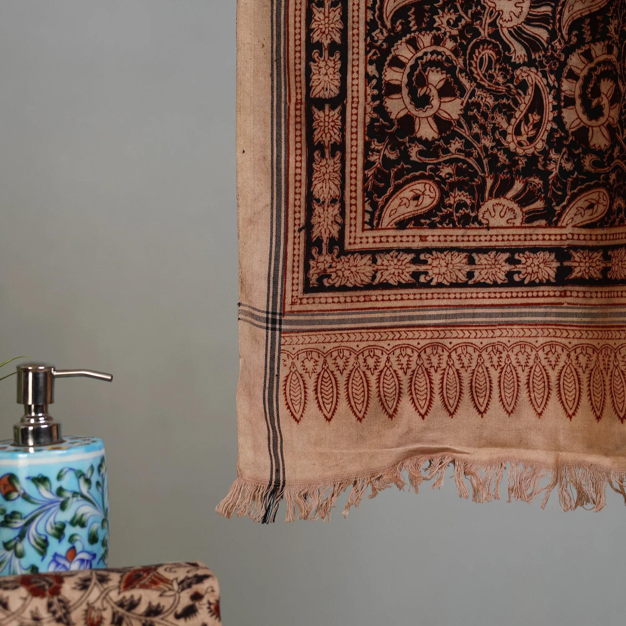 Handloom Cotton Natural Dyed Block Print Pedana Kalamkari Towel 40 - Image 3