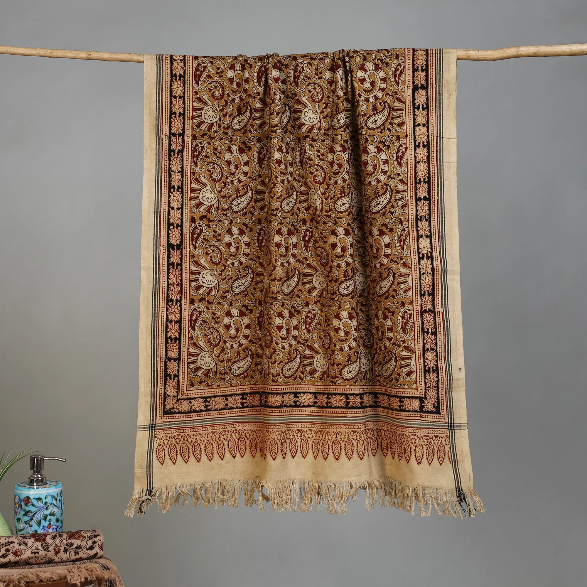Handloom Cotton Natural Dyed Block Print Pedana Kalamkari Towel 41