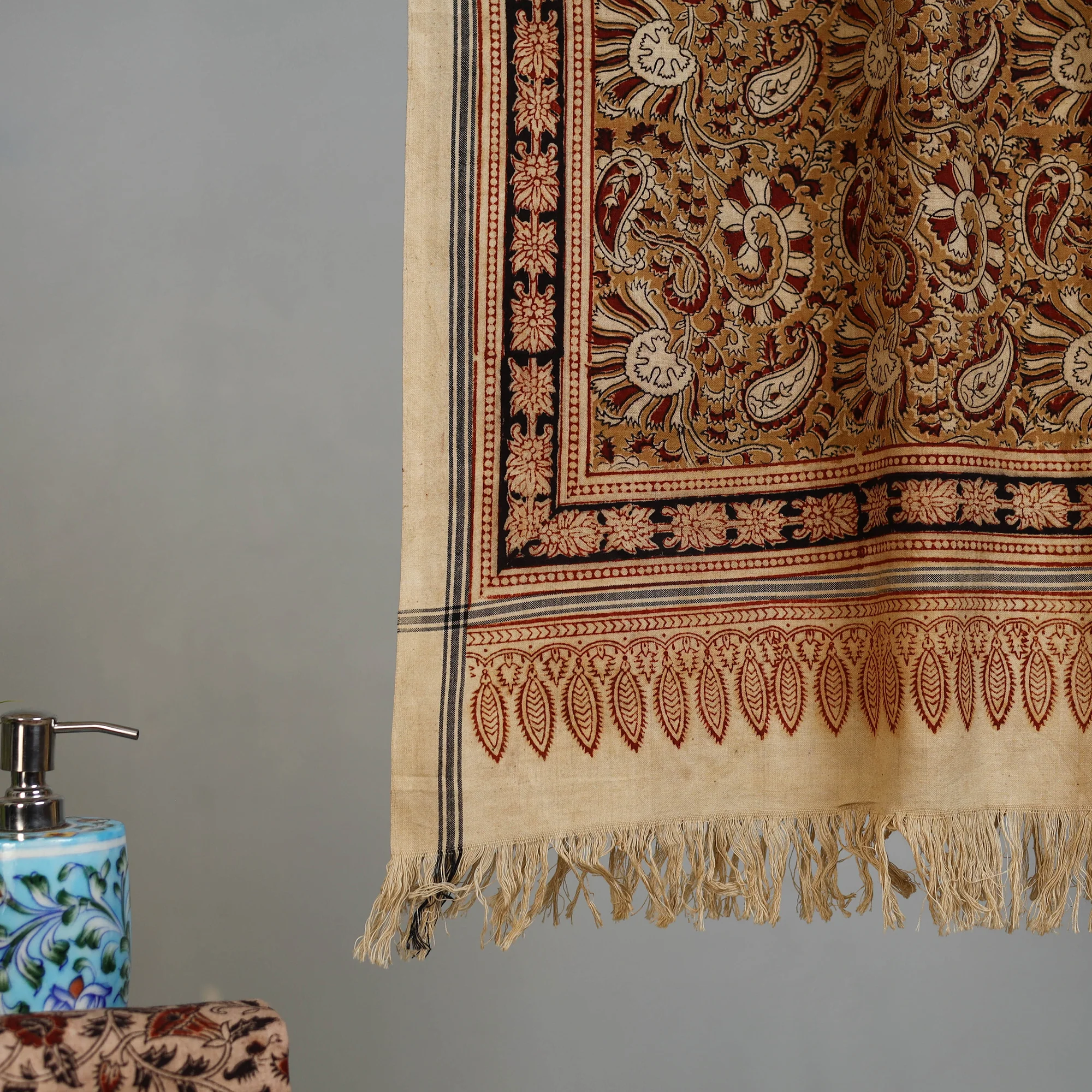 Handloom Cotton Natural Dyed Block Print Pedana Kalamkari Towel 41 - Image 3