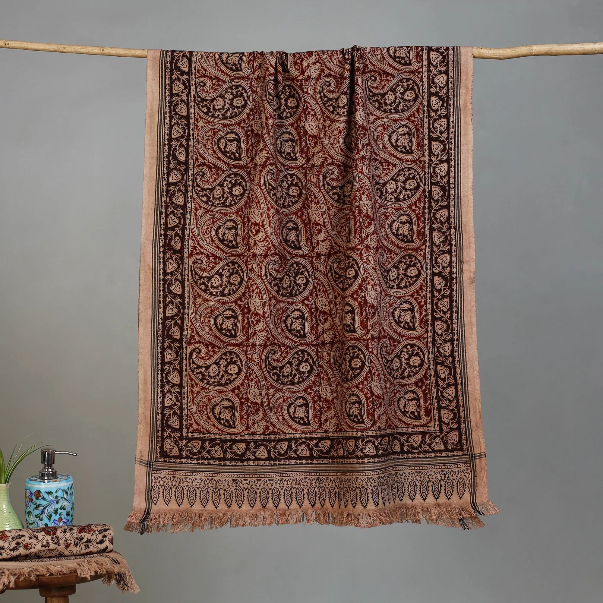 Handloom Cotton Natural Dyed Block Print Pedana Kalamkari Towel 42