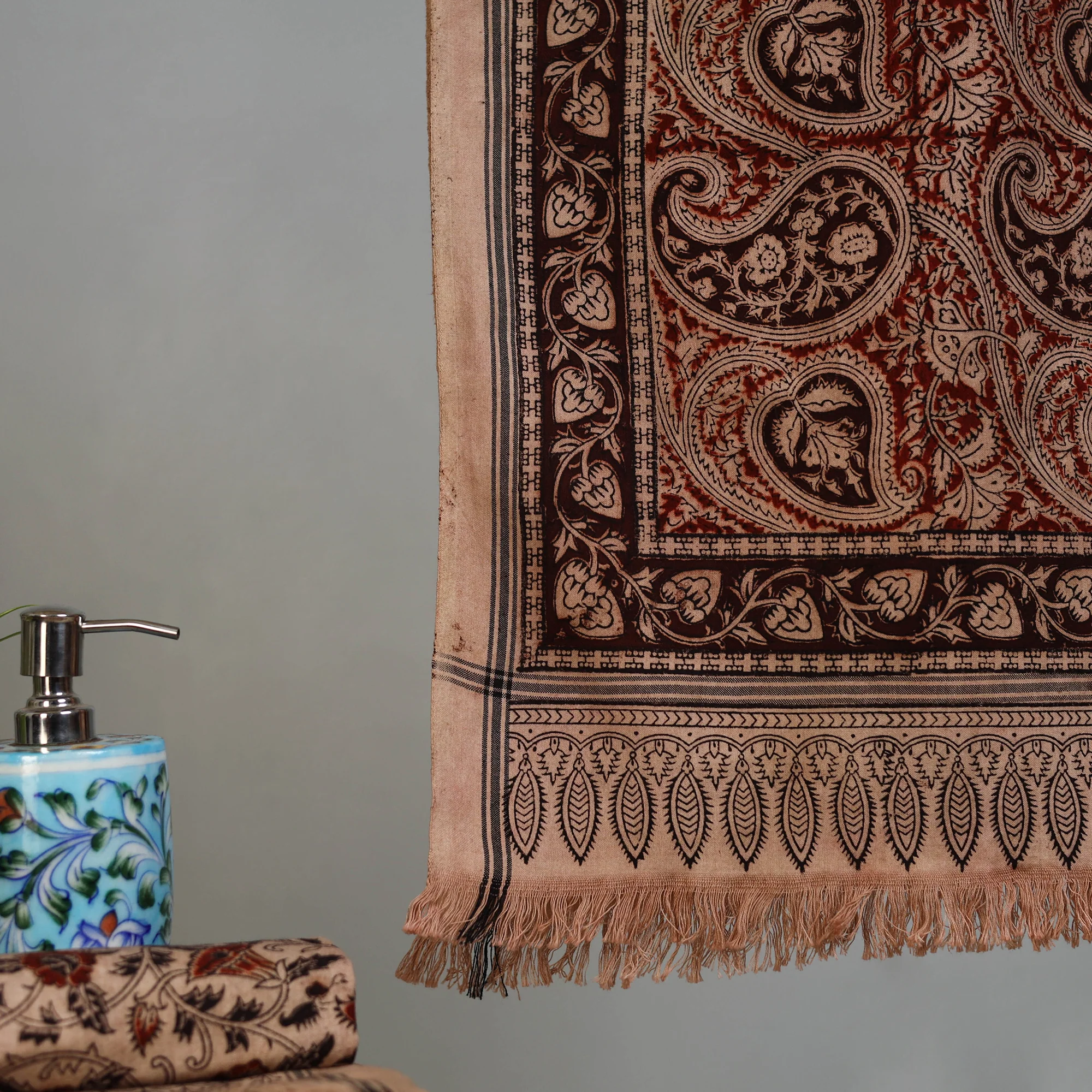 Handloom Cotton Natural Dyed Block Print Pedana Kalamkari Towel 42 - Image 3