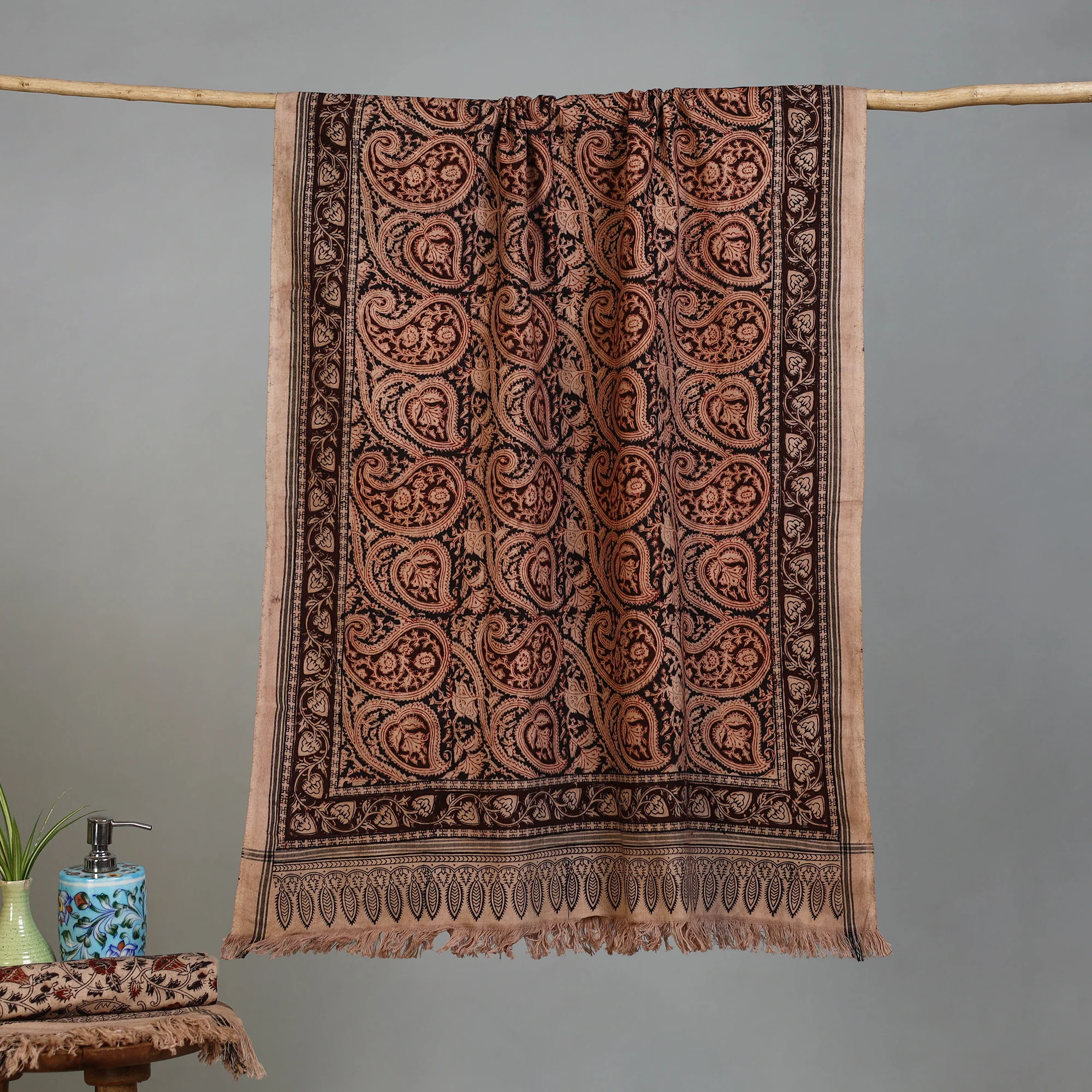 Handloom Cotton Natural Dyed Block Print Pedana Kalamkari Towel 43
