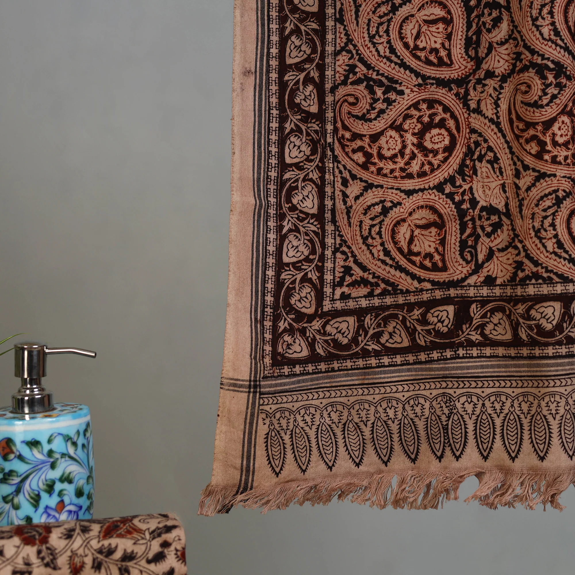 Handloom Cotton Natural Dyed Block Print Pedana Kalamkari Towel 43 - Image 3