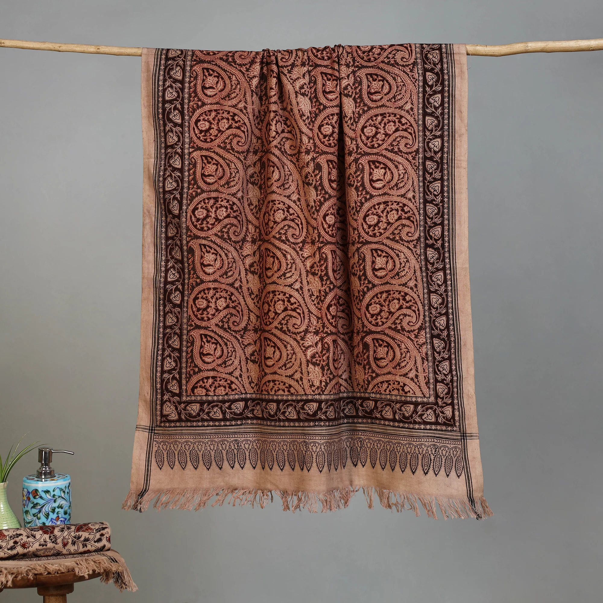 Handloom Cotton Natural Dyed Block Print Pedana Kalamkari Towel 44