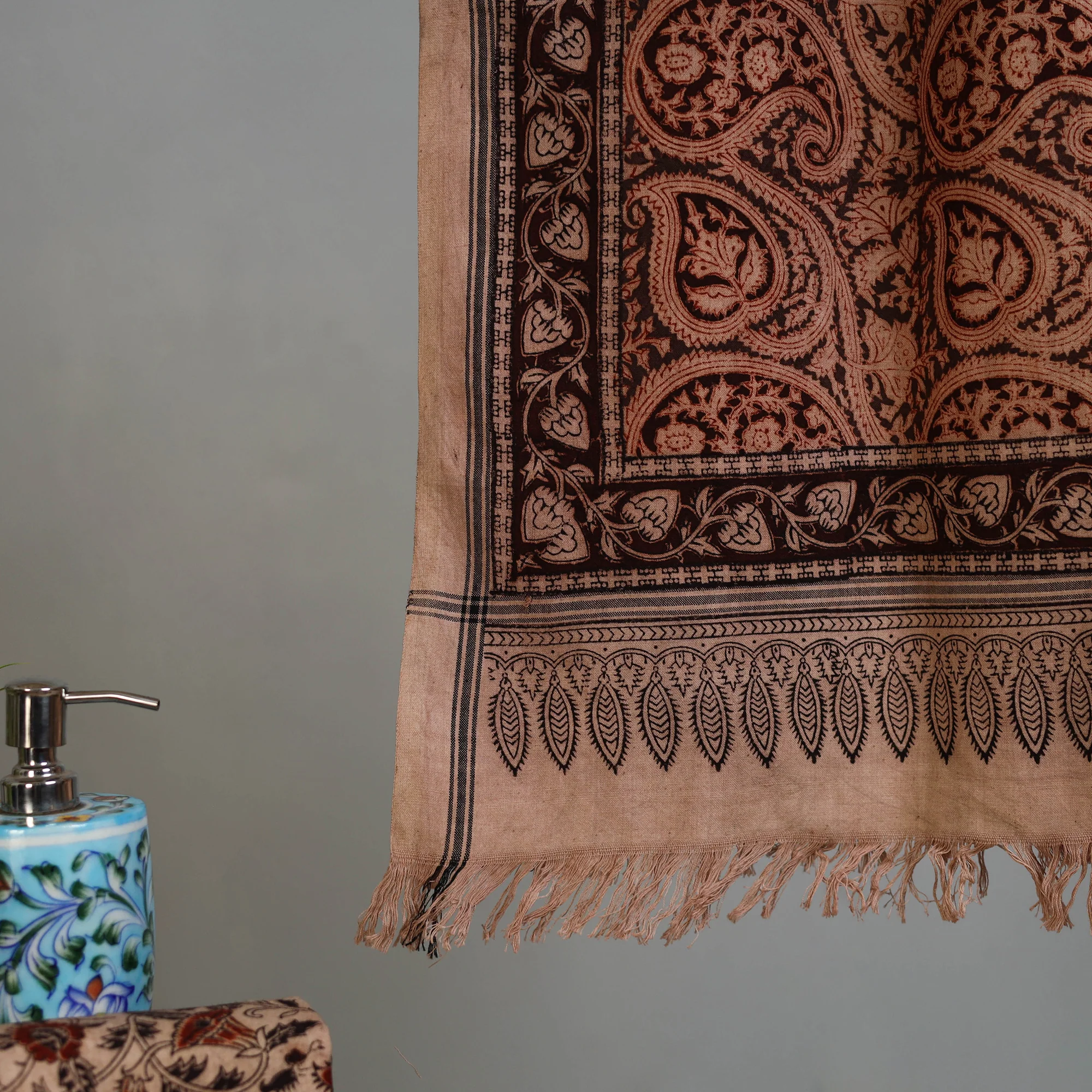 Handloom Cotton Natural Dyed Block Print Pedana Kalamkari Towel 44 - Image 3