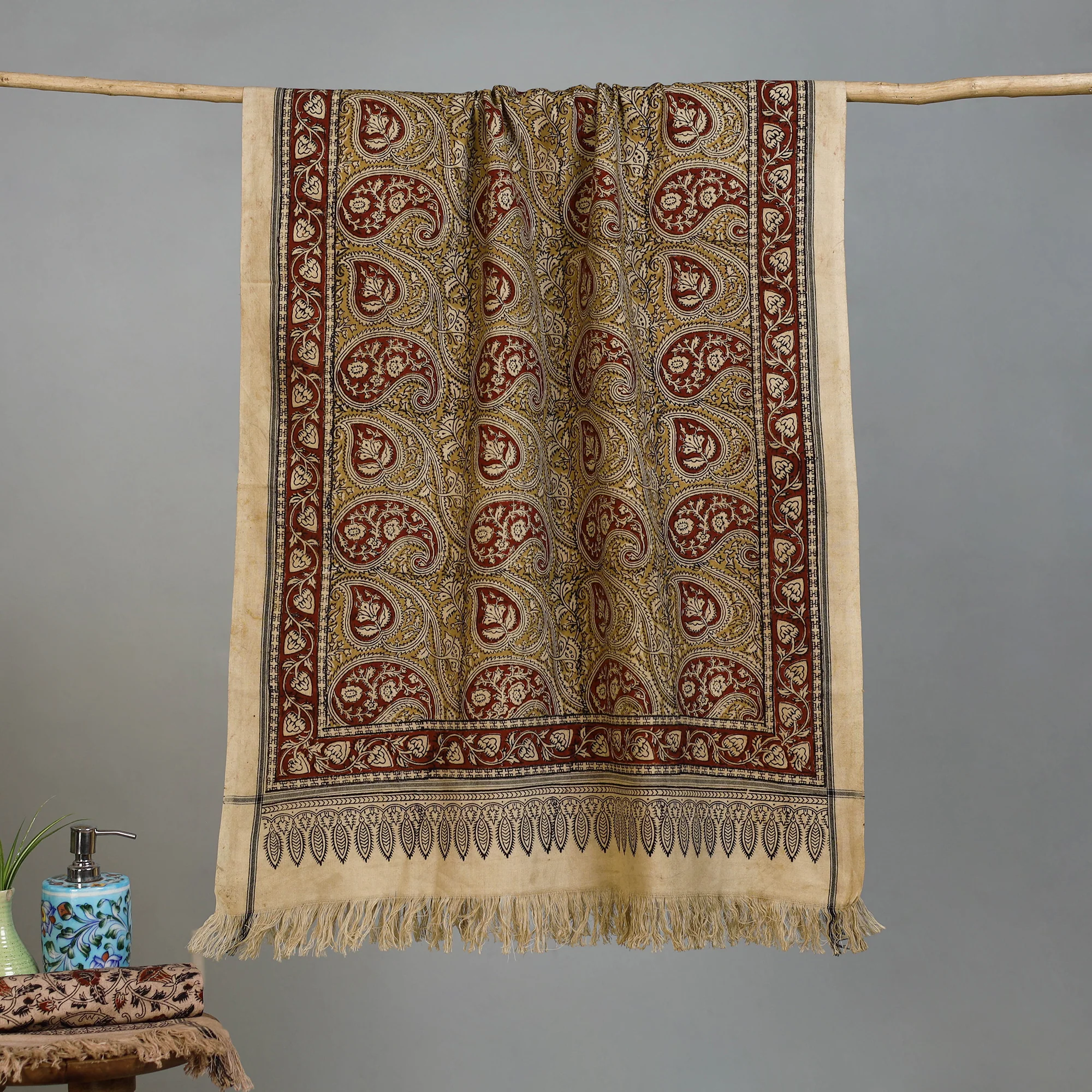 Handloom Cotton Natural Dyed Block Print Pedana Kalamkari Towel 45