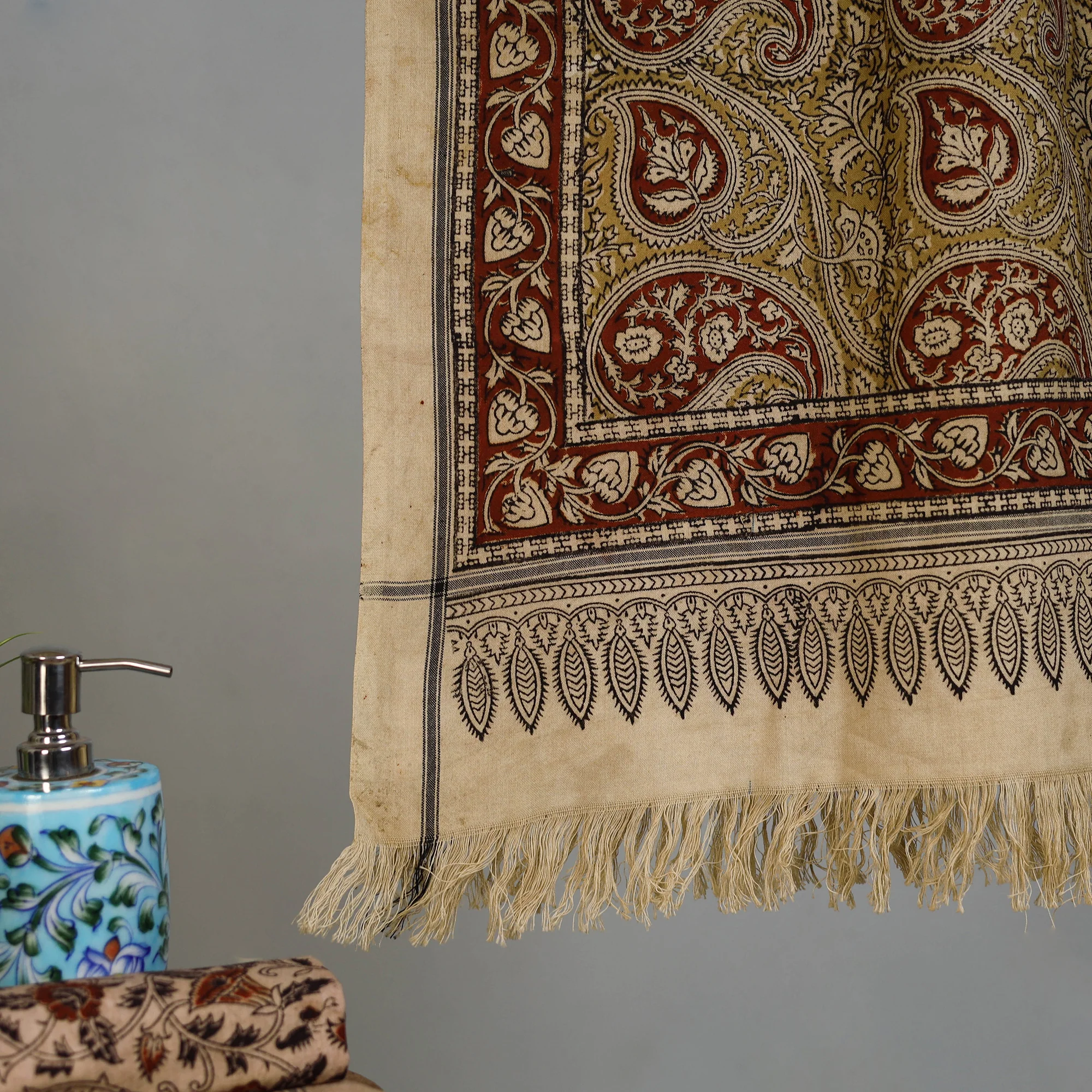 Handloom Cotton Natural Dyed Block Print Pedana Kalamkari Towel 45 - Image 3