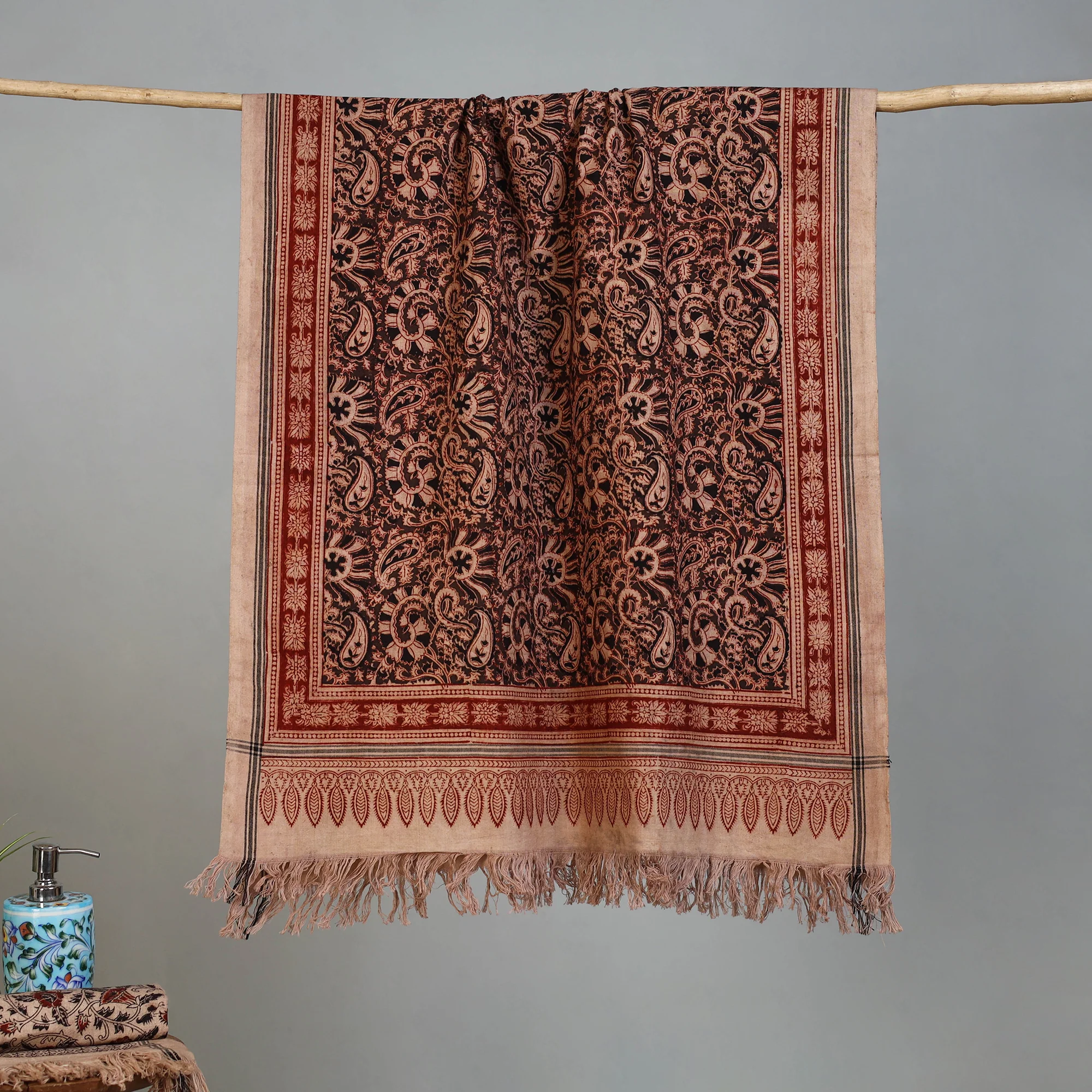 Handloom Cotton Natural Dyed Block Print Pedana Kalamkari Towel 46