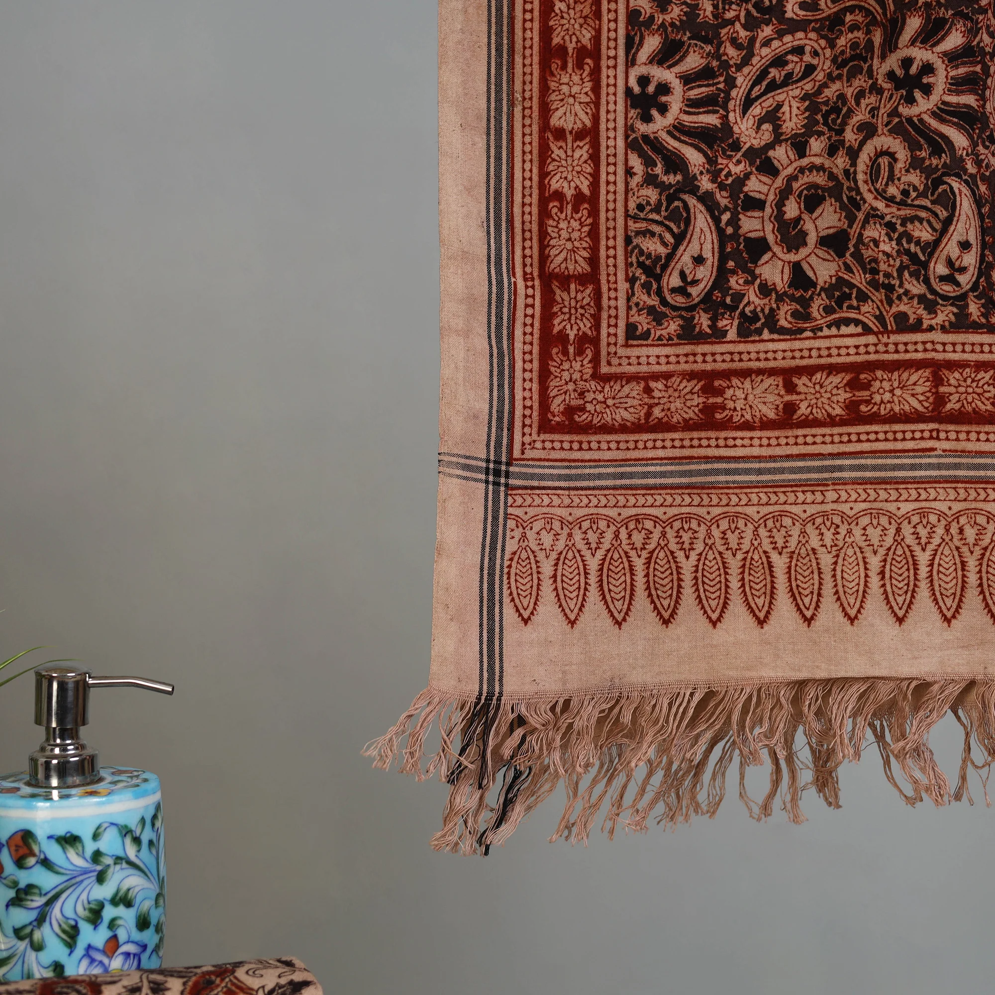 Handloom Cotton Natural Dyed Block Print Pedana Kalamkari Towel 46 - Image 3
