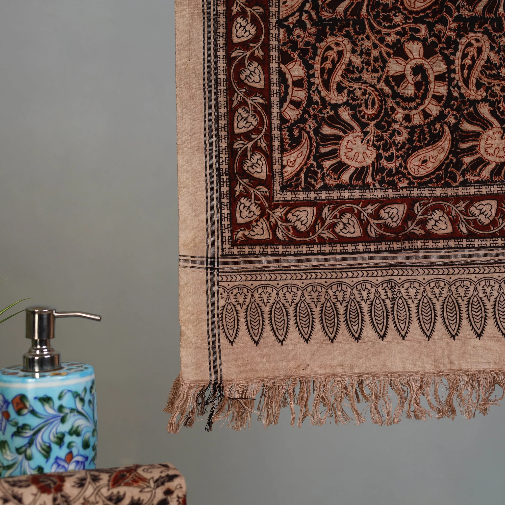 Handloom Cotton Natural Dyed Block Print Pedana Kalamkari Towel 47 - Image 3