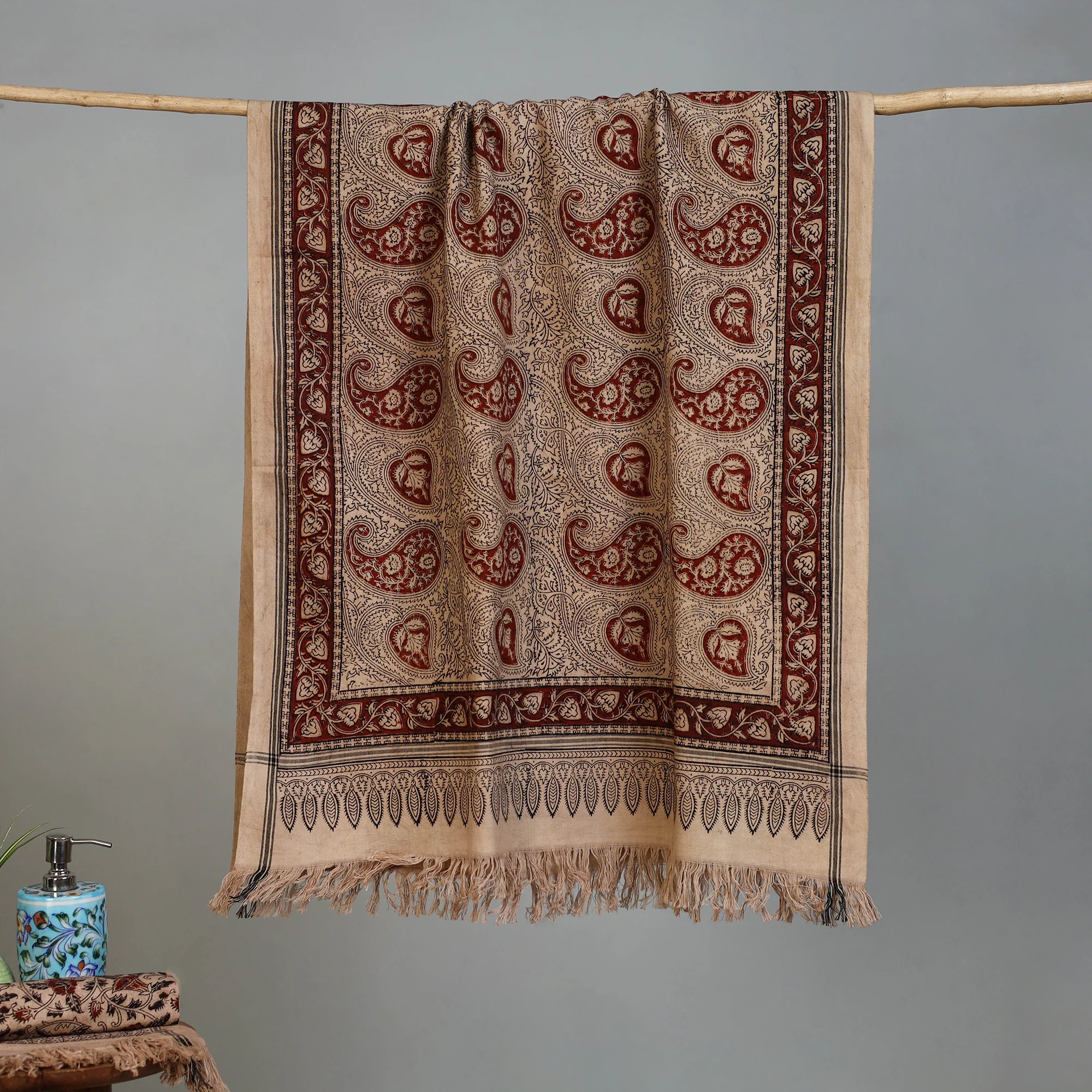 Handloom Cotton Natural Dyed Block Print Pedana Kalamkari Towel 48