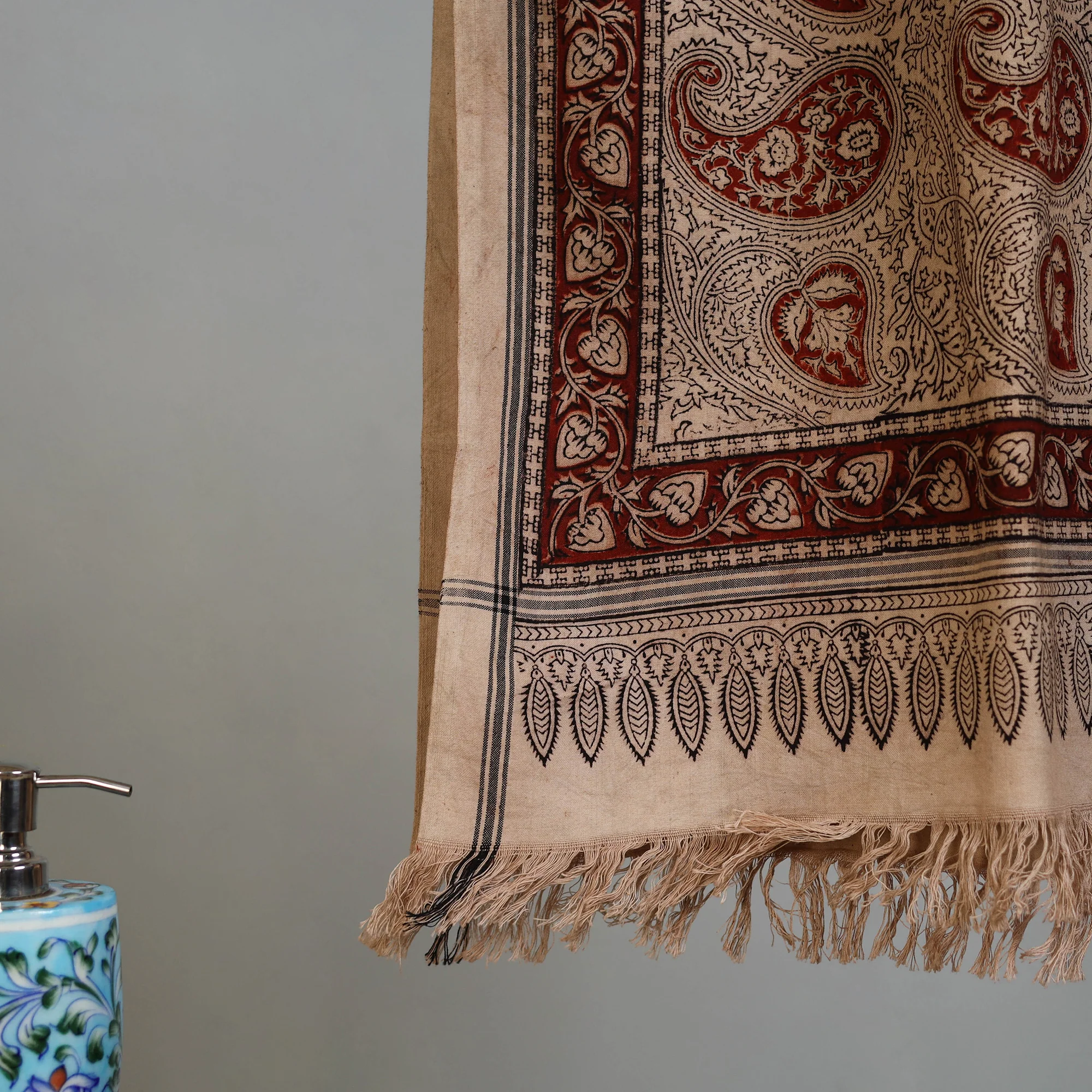 Handloom Cotton Natural Dyed Block Print Pedana Kalamkari Towel 48 - Image 3