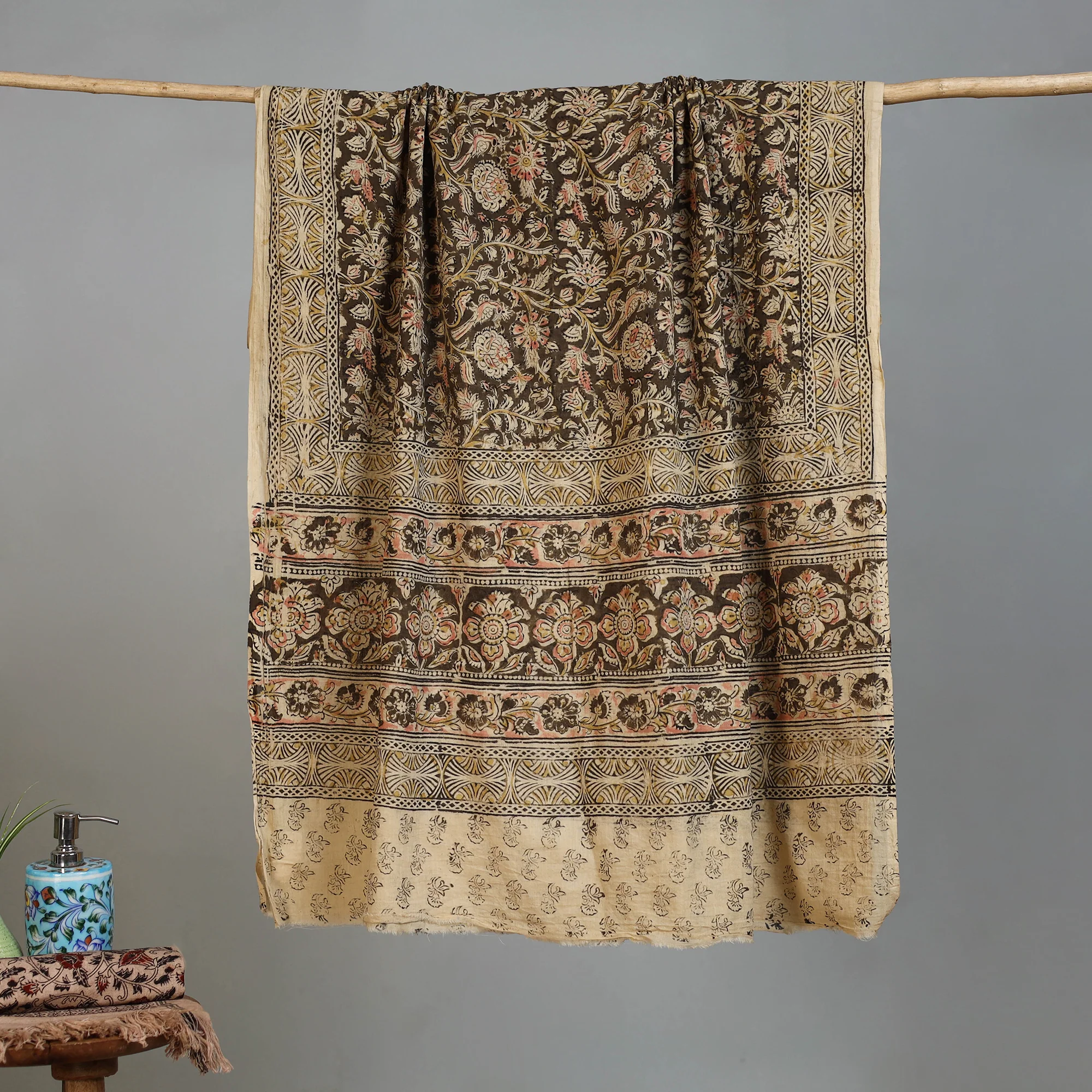 Handloom Cotton Natural Dyed Block Print Pedana Kalamkari Towel 49