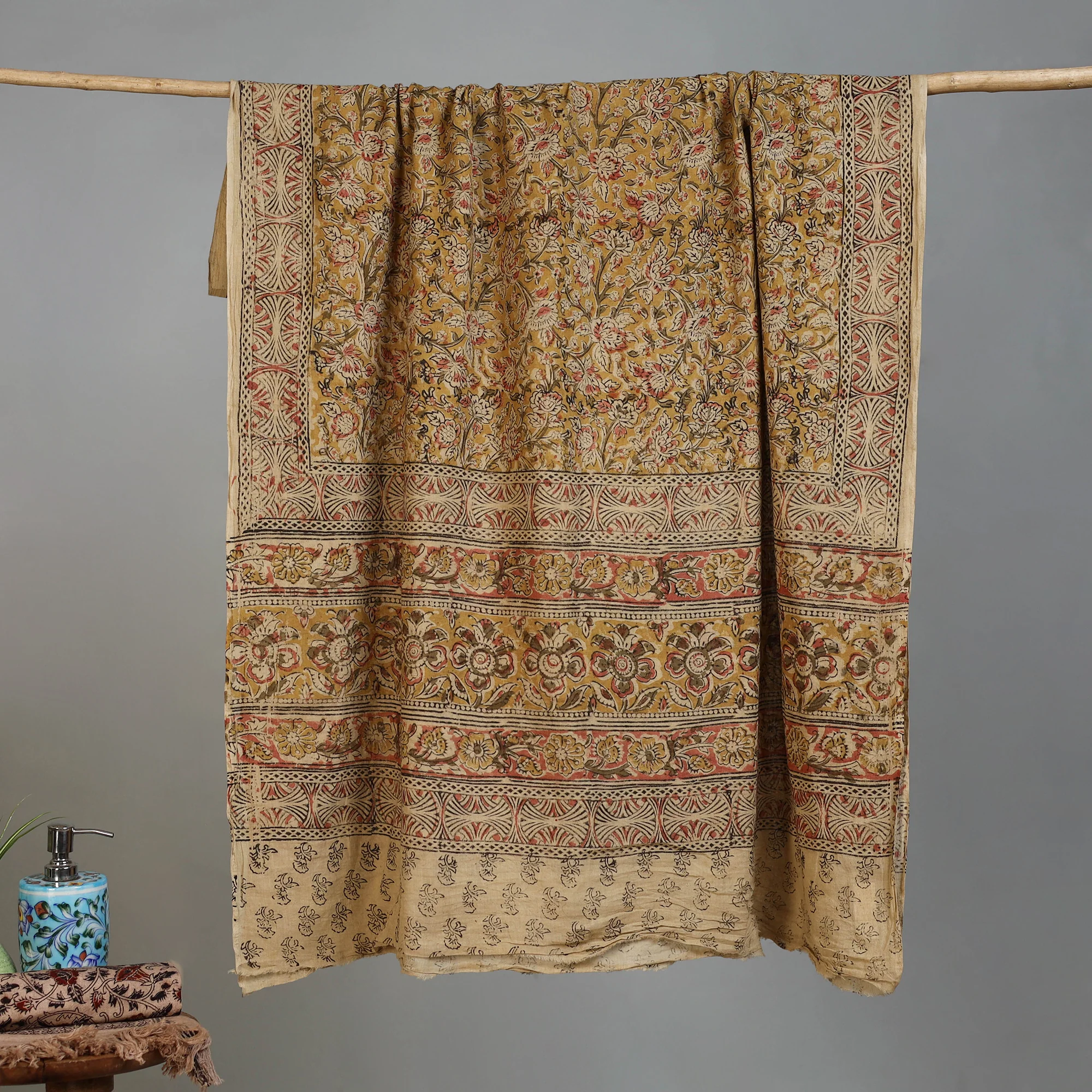 Handloom Cotton Natural Dyed Block Print Pedana Kalamkari Towel 50