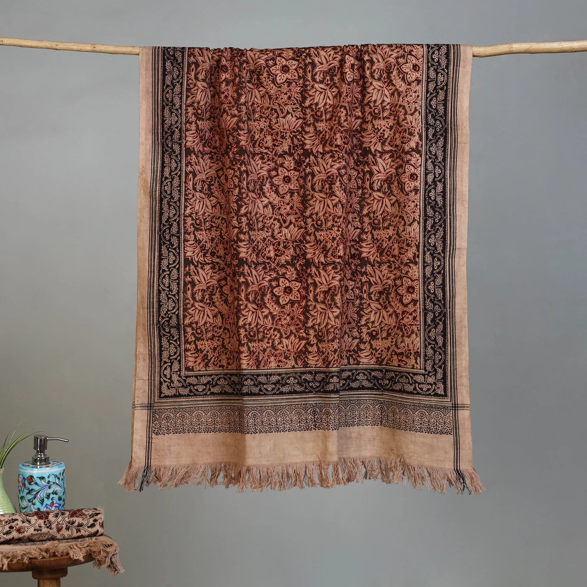 Handloom Cotton Natural Dyed Block Print Pedana Kalamkari Towel 51