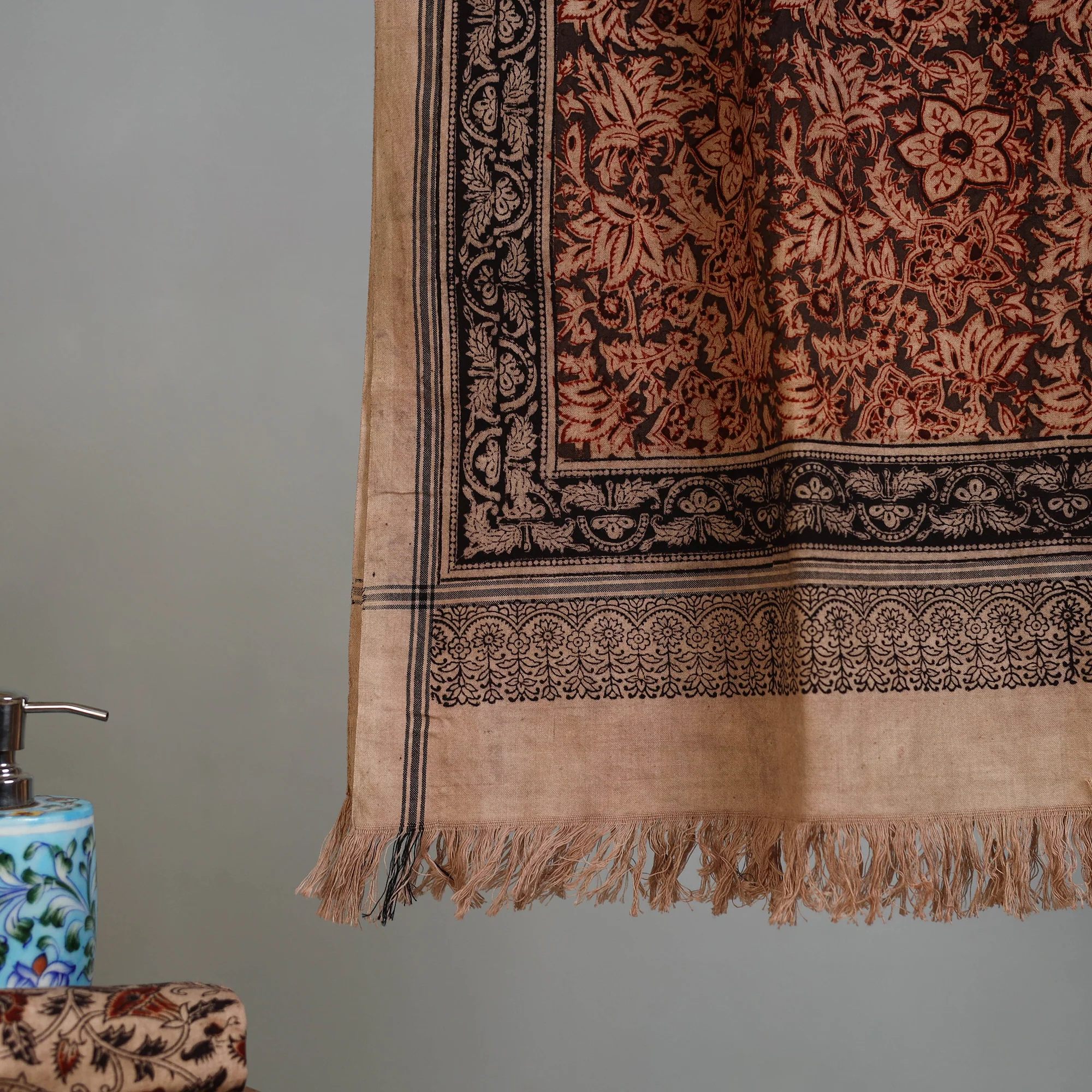 Handloom Cotton Natural Dyed Block Print Pedana Kalamkari Towel 51 - Image 3