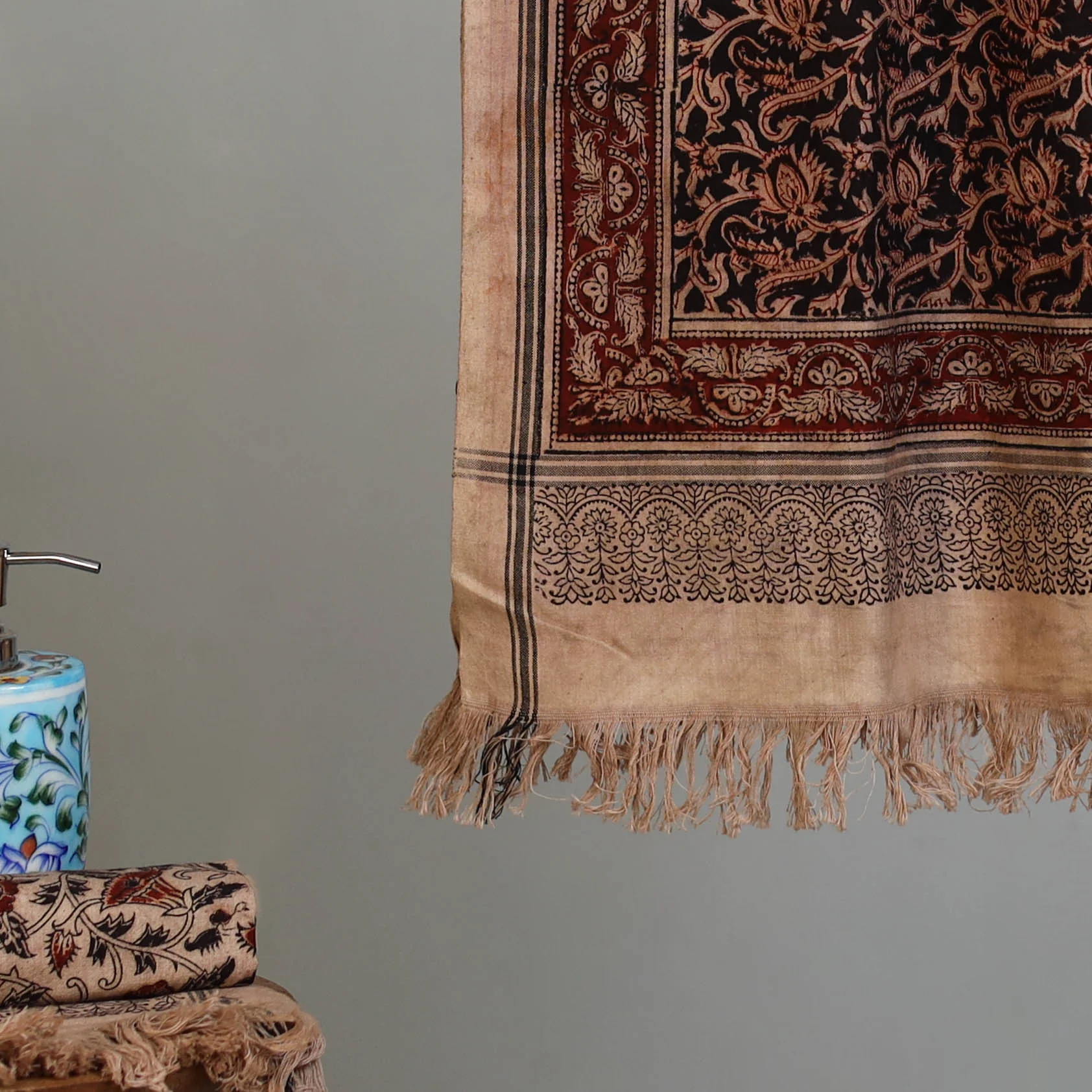 Handloom Cotton Natural Dyed Block Print Pedana Kalamkari Towel 52 - Image 3