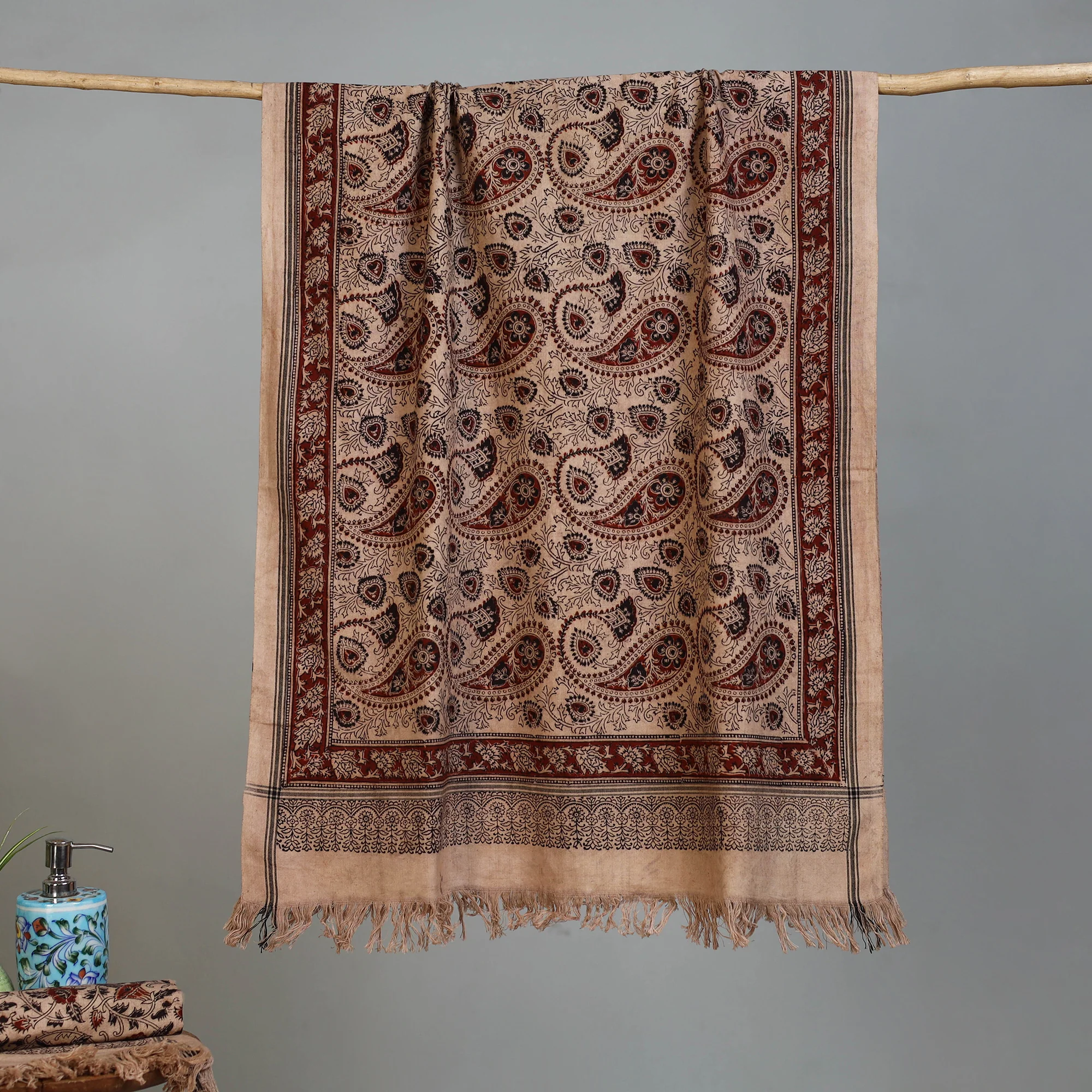 Handloom Cotton Natural Dyed Block Print Pedana Kalamkari Towel 53