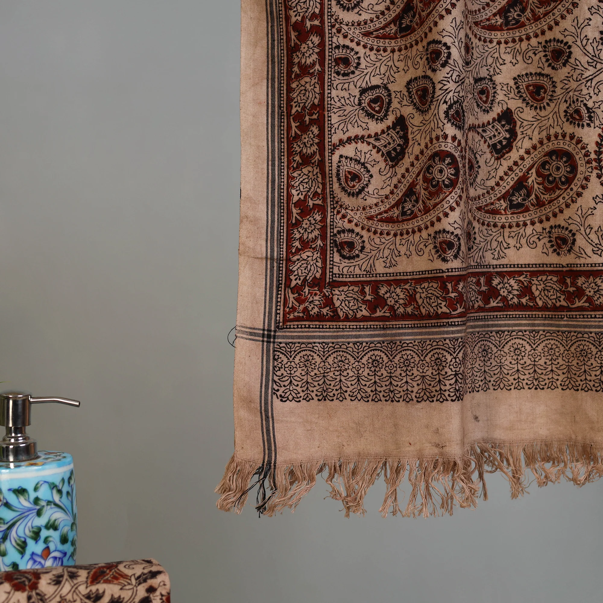 Handloom Cotton Natural Dyed Block Print Pedana Kalamkari Towel 53 - Image 3