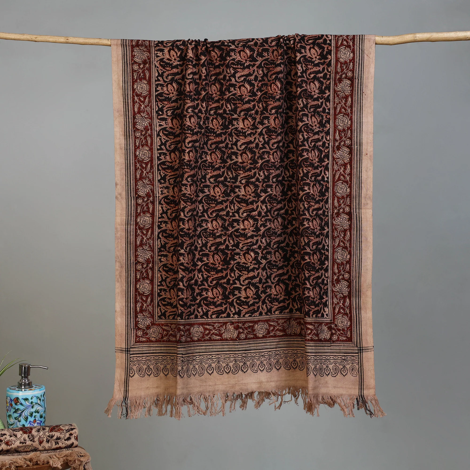 Handloom Cotton Natural Dyed Block Print Pedana Kalamkari Towel 54