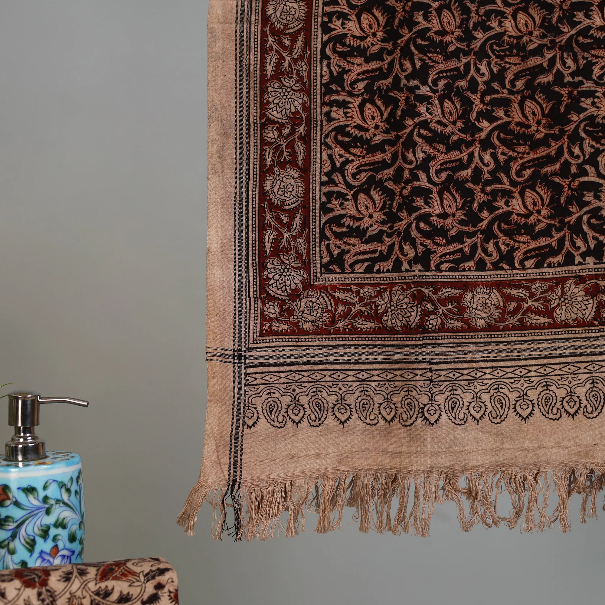 Handloom Cotton Natural Dyed Block Print Pedana Kalamkari Towel 54 - Image 3