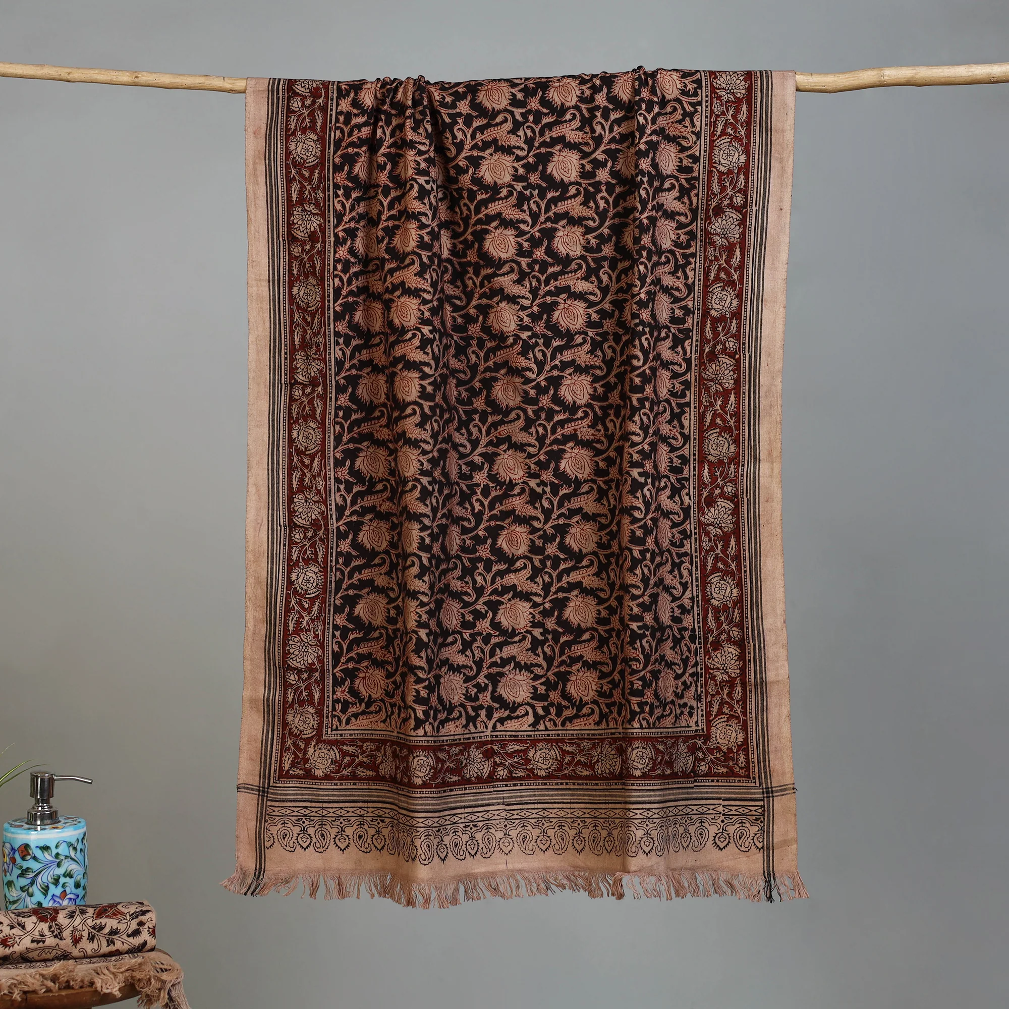 Handloom Cotton Natural Dyed Block Print Pedana Kalamkari Towel 55
