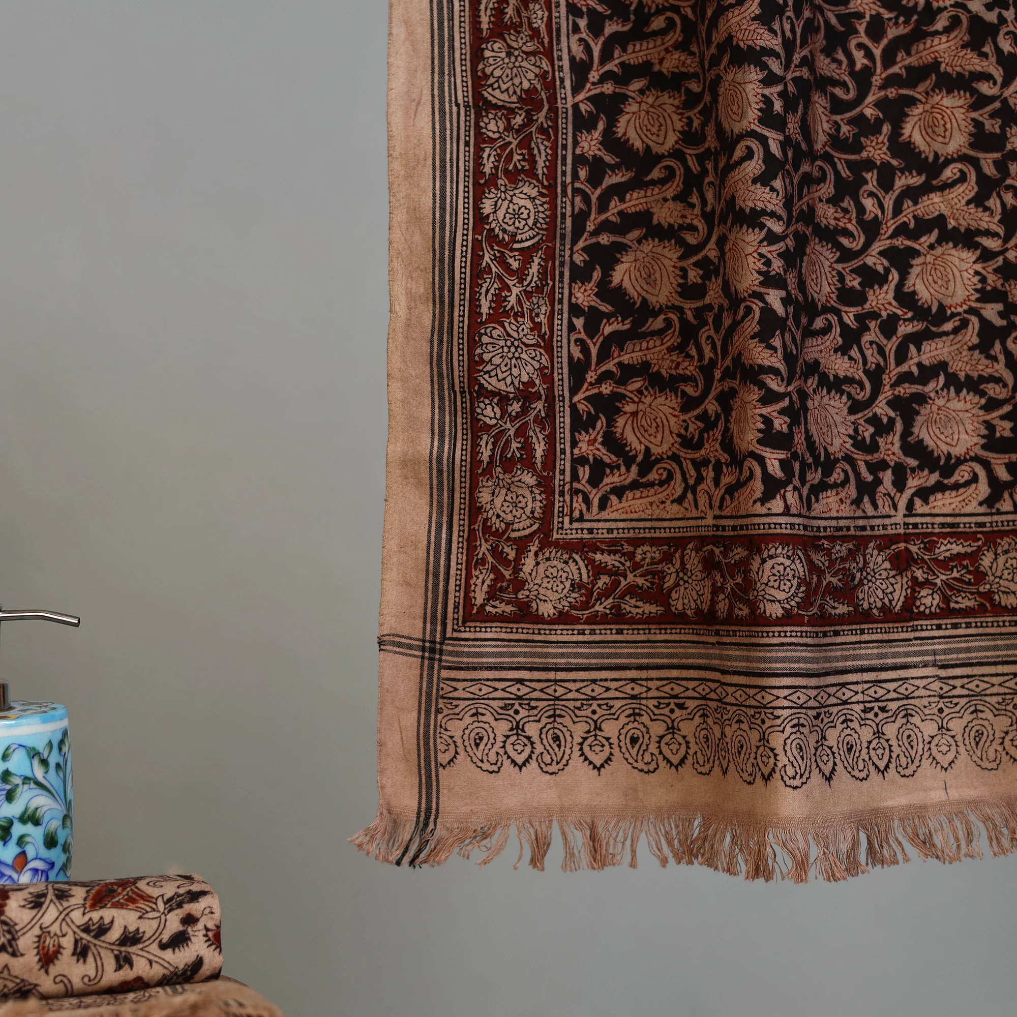 Handloom Cotton Natural Dyed Block Print Pedana Kalamkari Towel 55 - Image 3