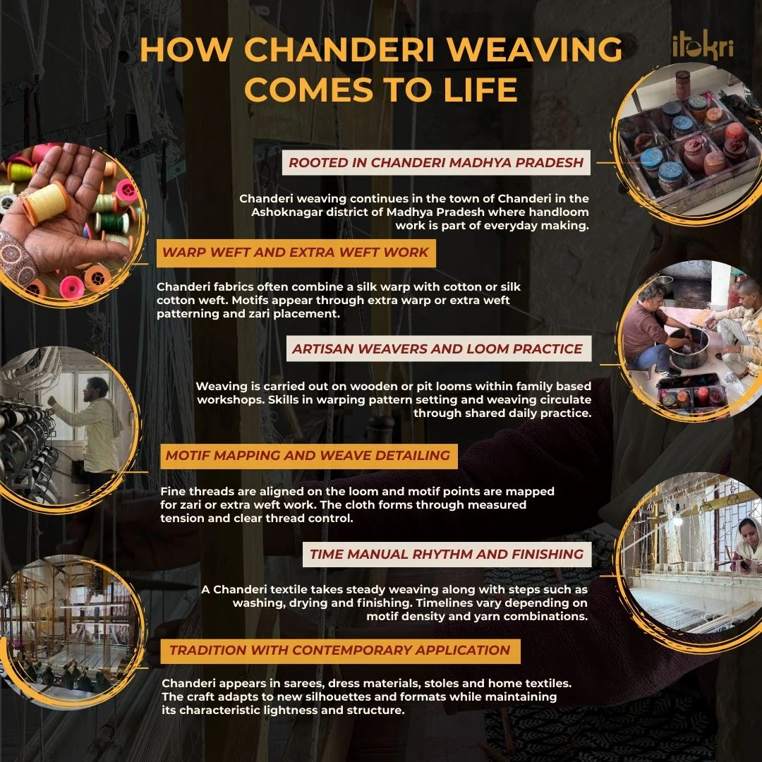 Yellow - Handloom Thread Buti Mercerised Cotton Chanderi Fabric 01 - Image 5