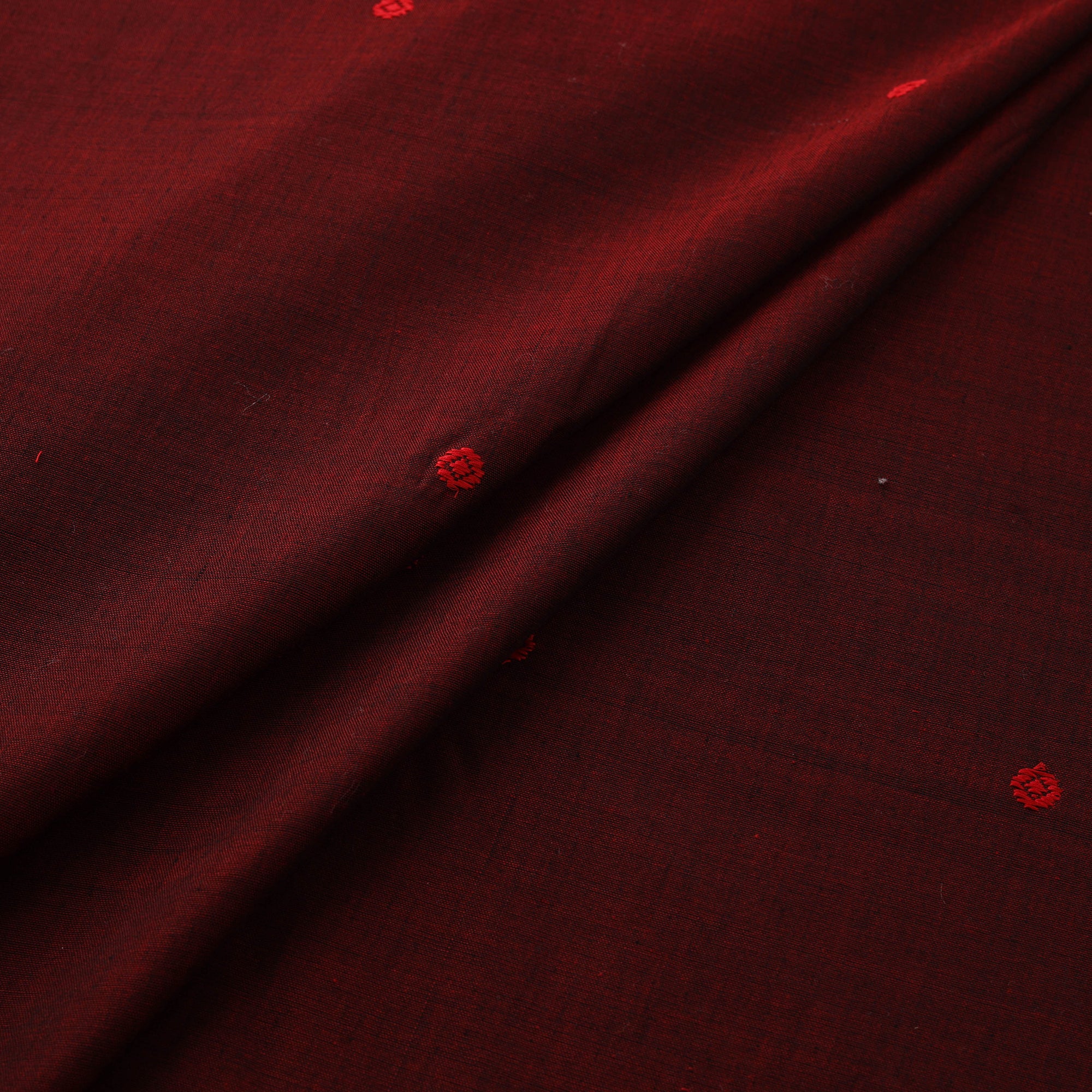 Red - Handloom Thread Buti Mercerised Cotton Chanderi Fabric 03