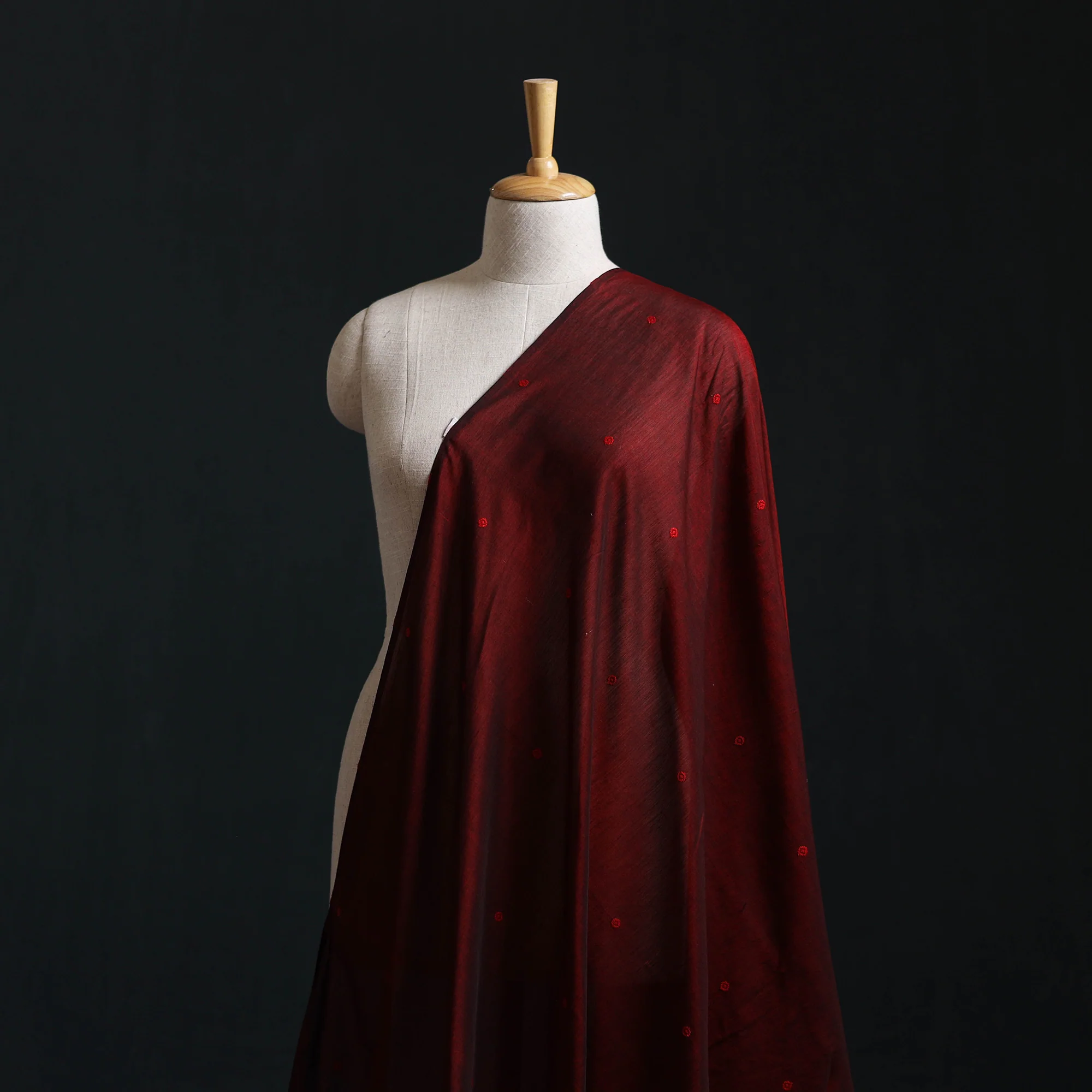 Red - Handloom Thread Buti Mercerised Cotton Chanderi Fabric 03 - Image 2